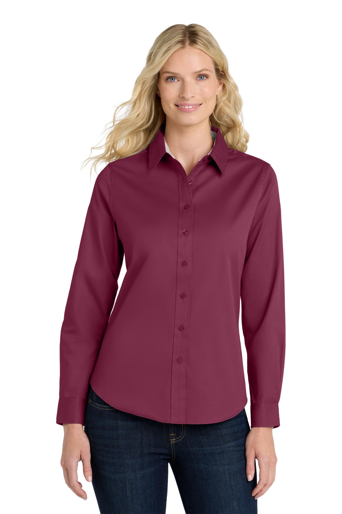 Port Authority Women's Long Sleeve Easy Care Shirt.  L608 - Burgundy/ Light Stone