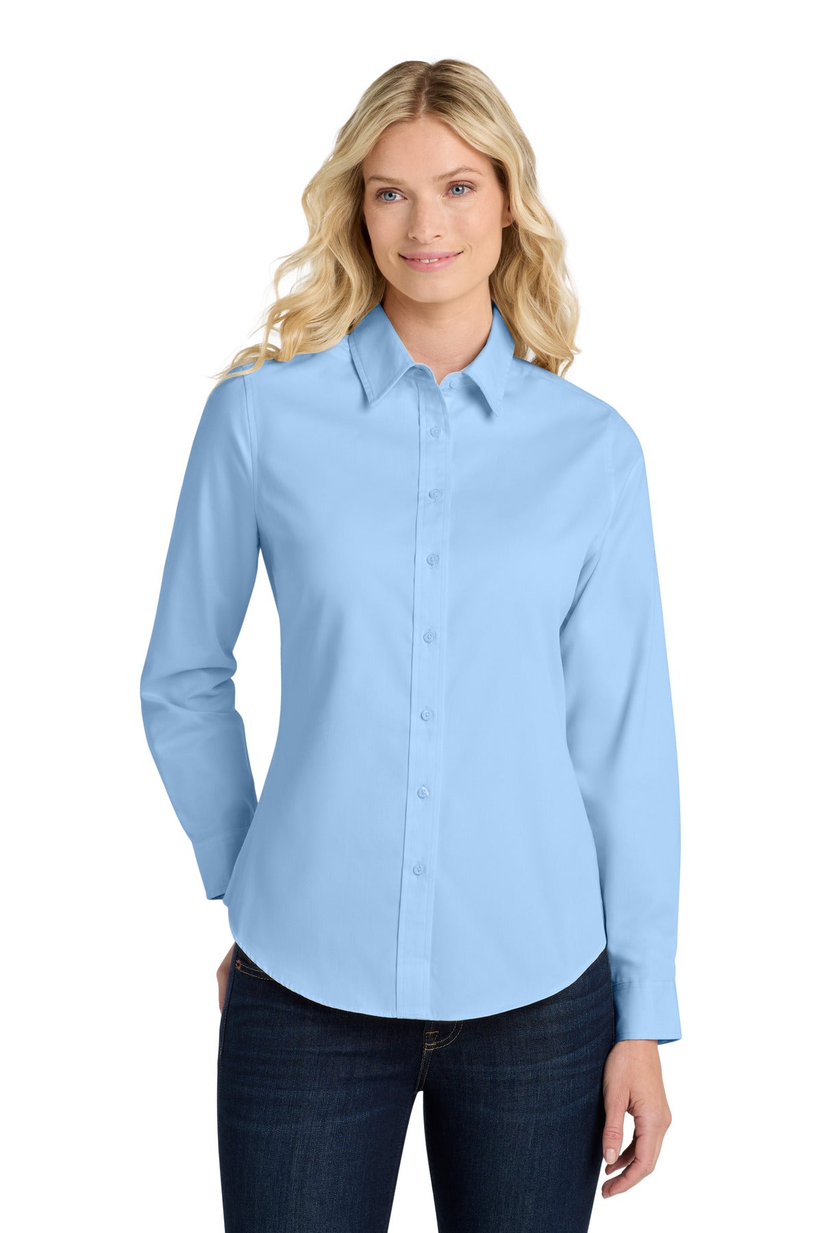 Port Authority Women's Long Sleeve Easy Care Shirt.  L608 - Light Blue/ Light Stone