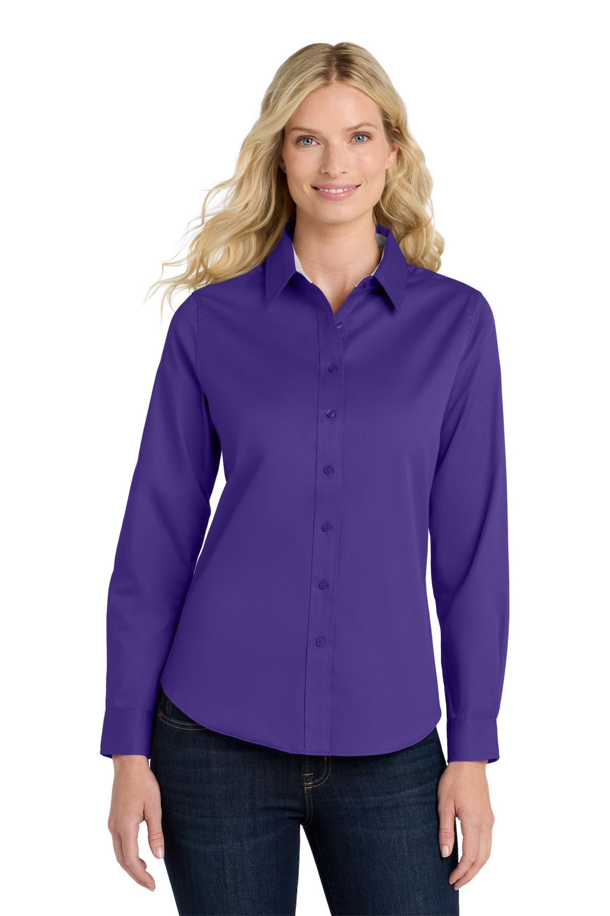 Port Authority Women's Long Sleeve Easy Care Shirt.  L608 - Purple/ Light Stone