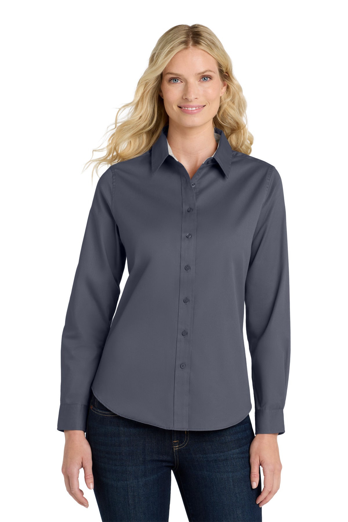 Port Authority Women's Long Sleeve Easy Care Shirt.  L608 - Steel Grey/ Light Stone