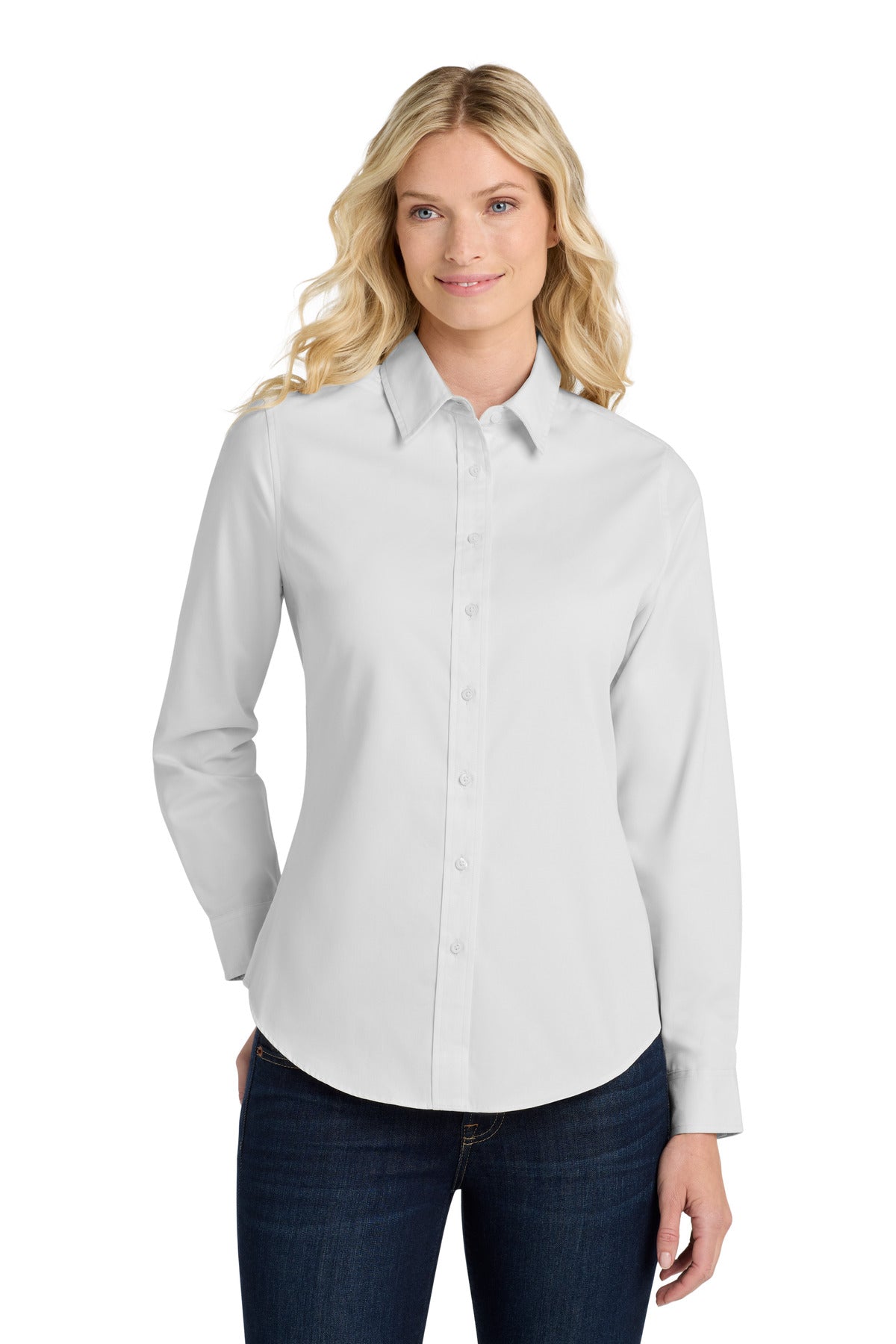 Port Authority Women's Long Sleeve Easy Care Shirt.  L608 - White/ Light Stone