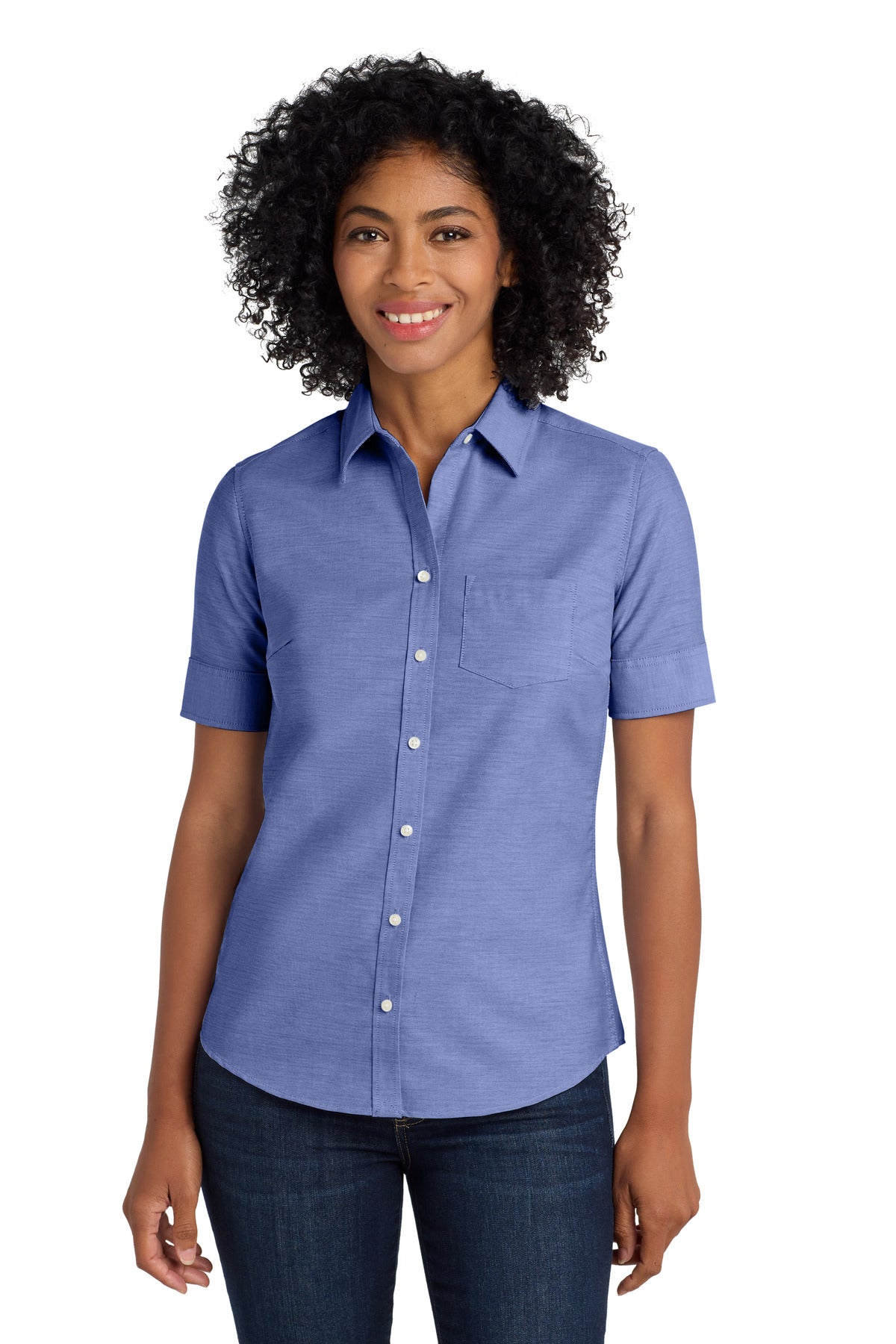 Port Authority Women's Short Sleeve SuperPro Oxford Shirt. L659 - Navy