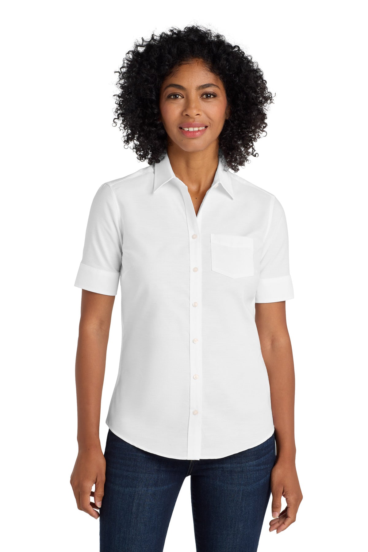 Port Authority Women's Short Sleeve SuperPro Oxford Shirt. L659 - White