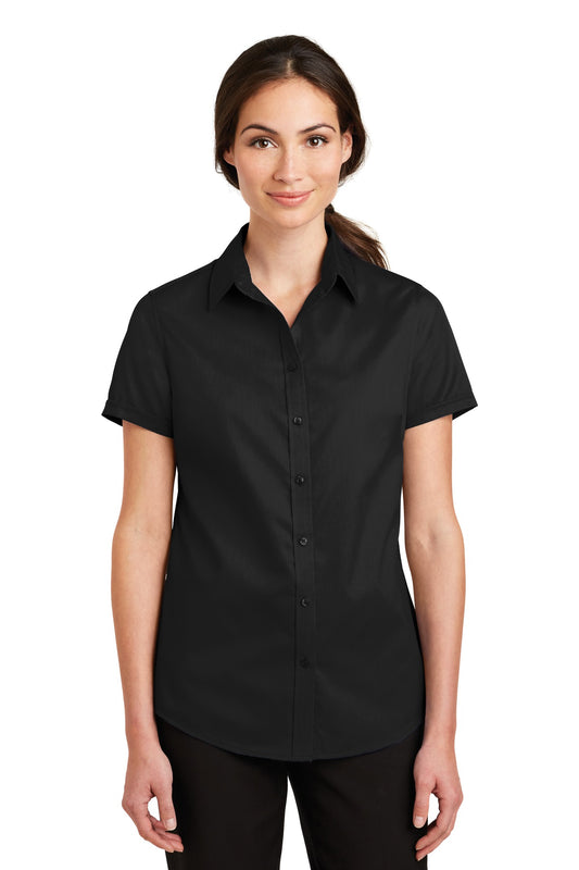 Port Authority Women's Short Sleeve SuperPro Twill Shirt. L664 - Black
