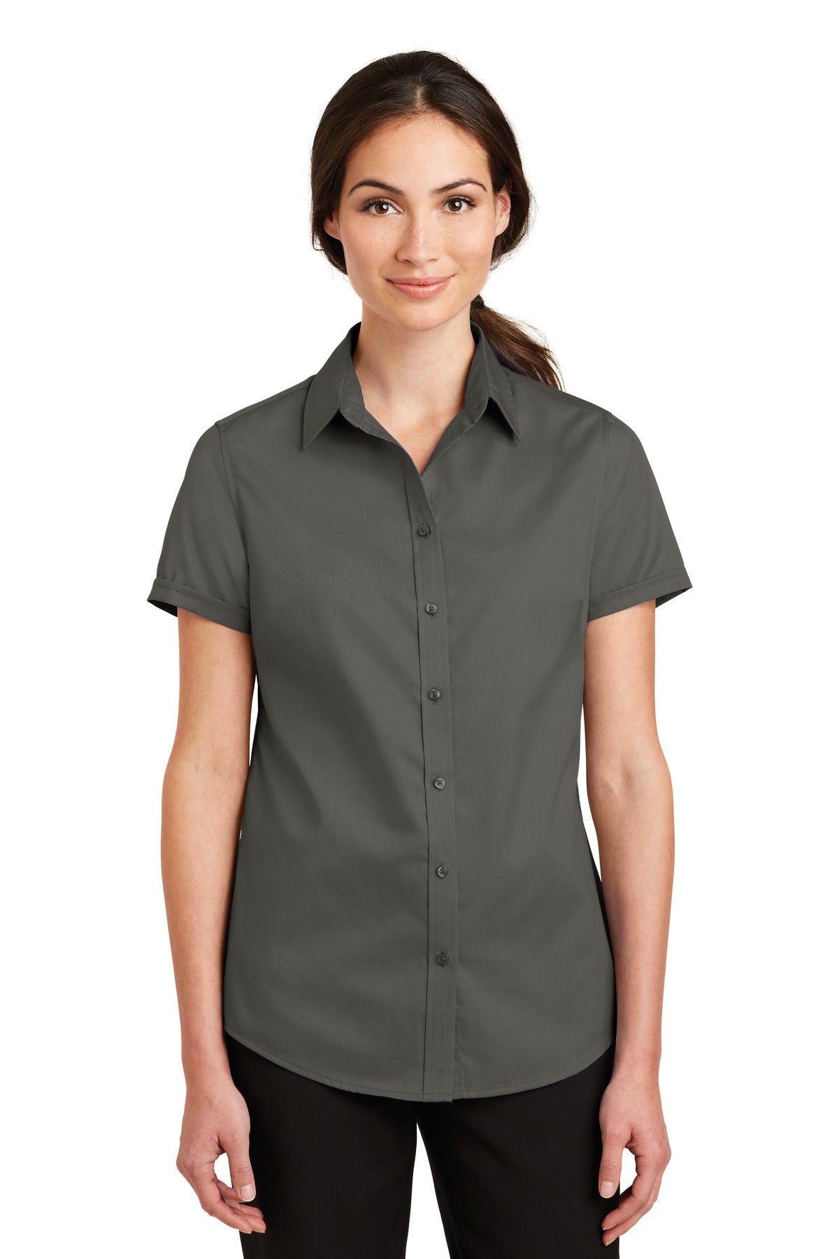 Port Authority Women's Short Sleeve SuperPro Twill Shirt. L664 - Sterling Grey