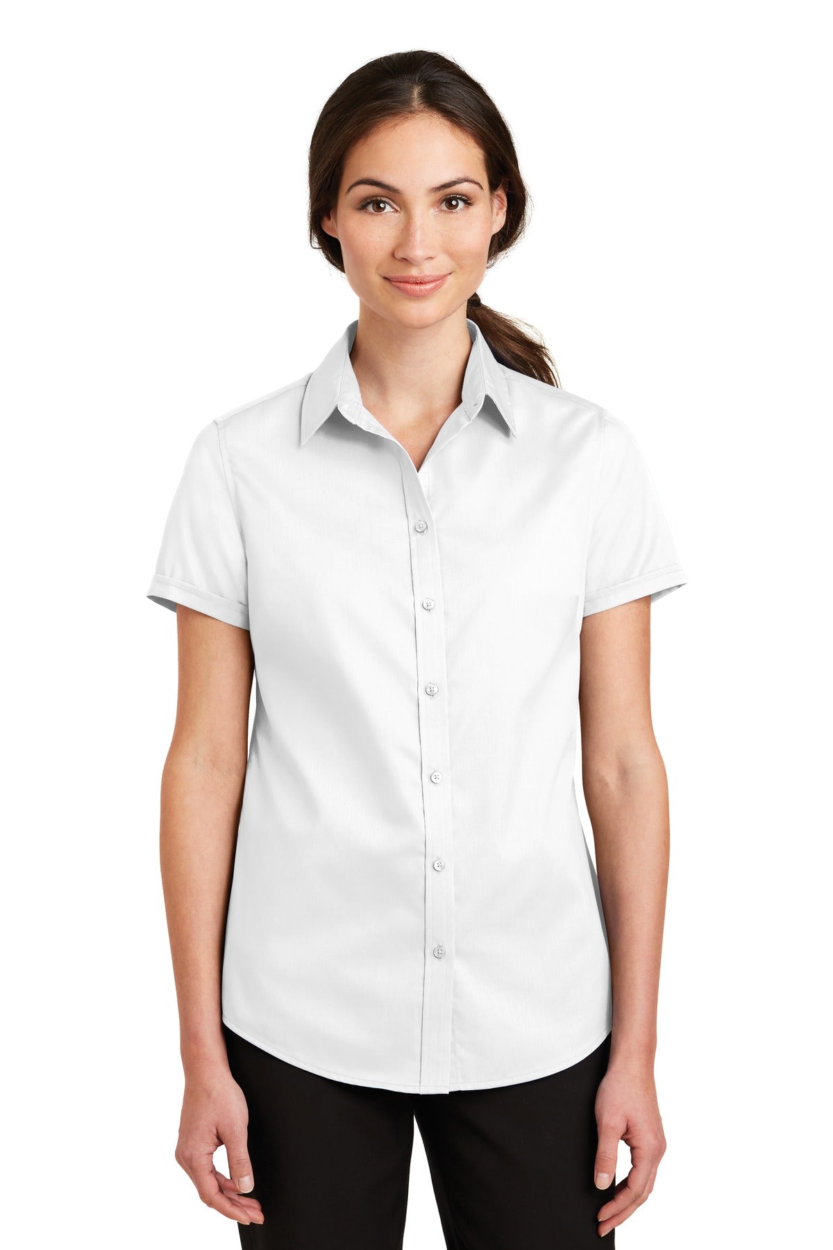 Port Authority Women's Short Sleeve SuperPro Twill Shirt. L664 - White