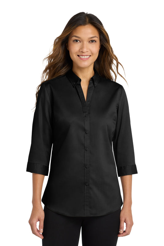 Port Authority Women's 3/4-Sleeve SuperPro Twill Shirt. L665 - Black