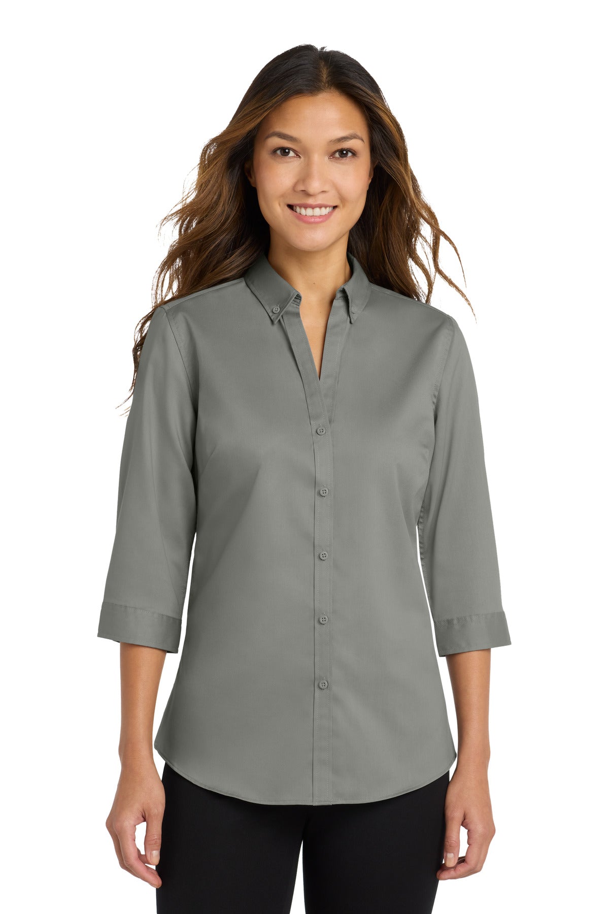 Port Authority Women's 3/4-Sleeve SuperPro Twill Shirt. L665 - Monument Grey