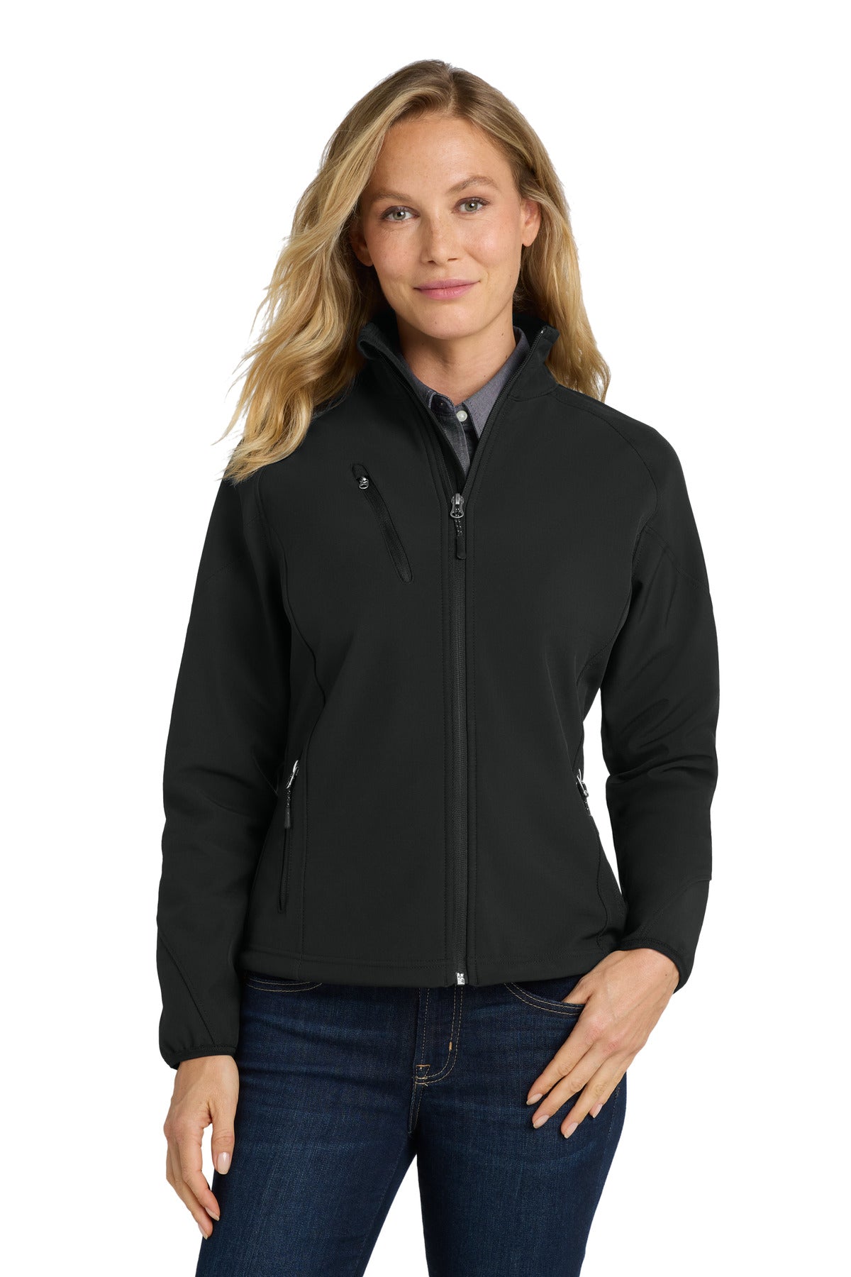 Port Authority Women's Textured Soft Shell Jacket. L705 - Black