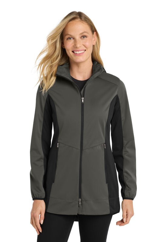 Port Authority Women's Active Hooded Soft Shell Jacket. L719 - Grey Steel/ Deep Black