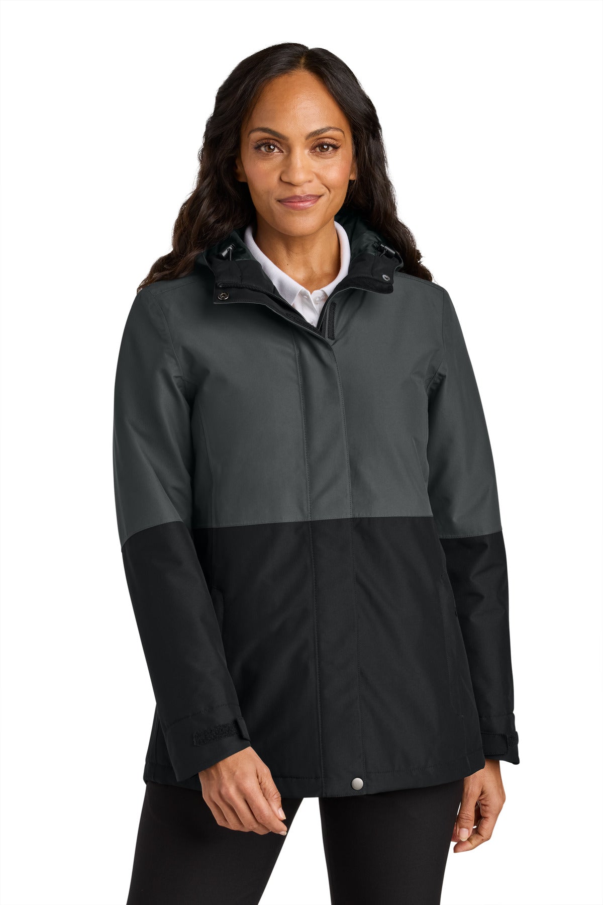Port Authority Women's Insulated Heavy Ripstop Jacket L721 - Grey Steel/ Deep Black
