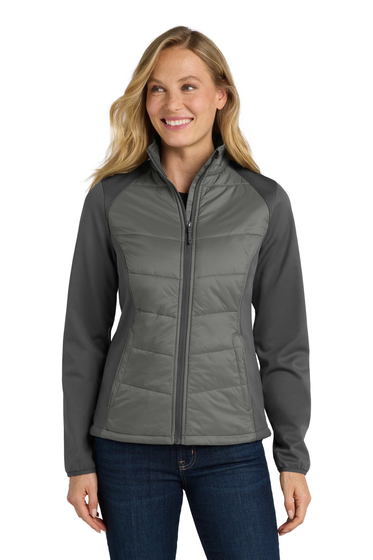 Port Authority Women's Hybrid Soft Shell Jacket. L787 - Smoke Grey/ Grey Steel
