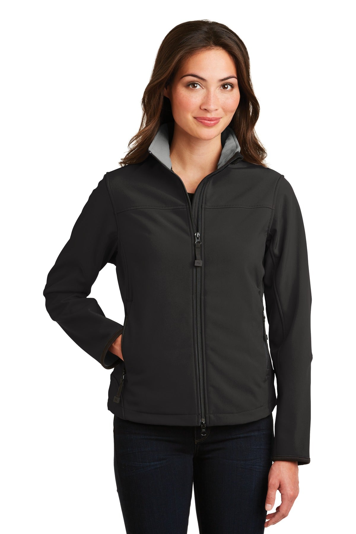 Port Authority Women's Glacier Soft Shell Jacket.  L790 - Black/ Chrome