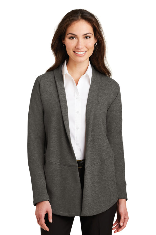 Port Authority Women's Interlock Cardigan. L807 - Charcoal Heather/ Medium Heather Grey