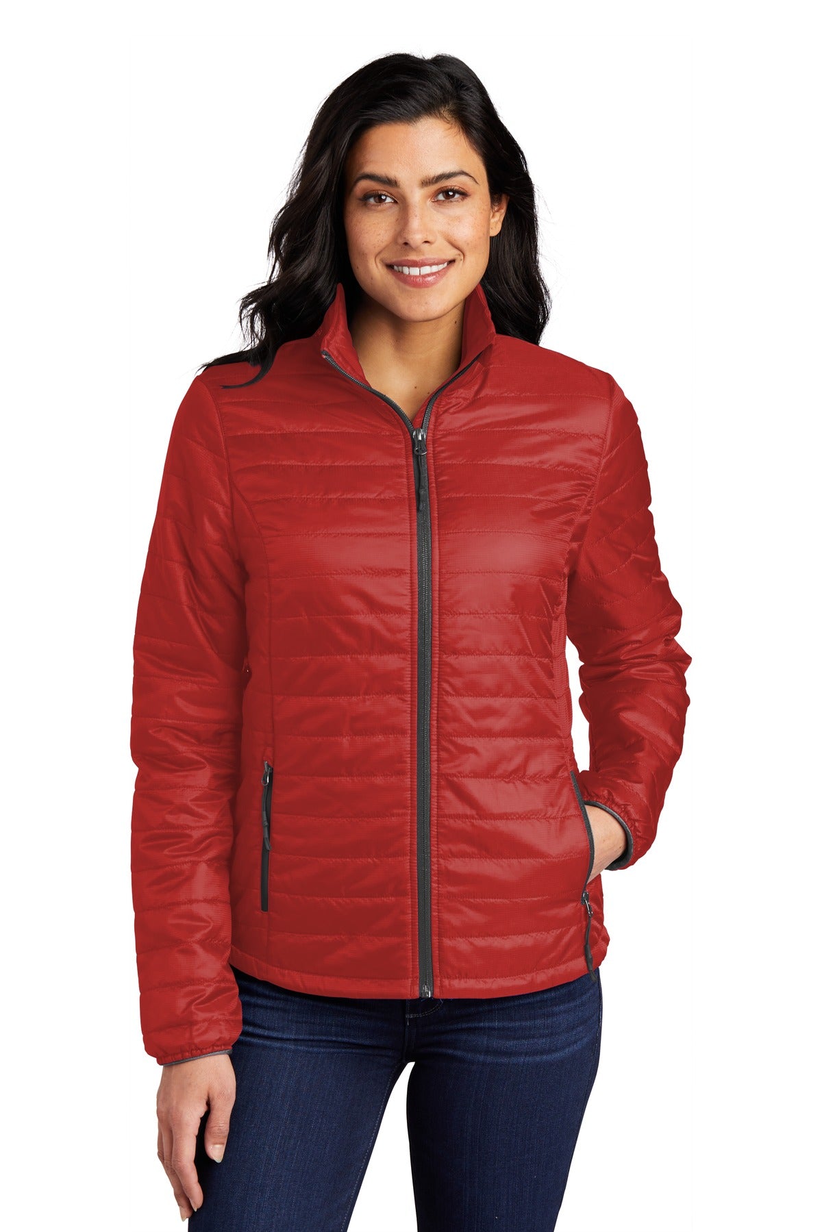 Port Authority Women's Packable Puffy Jacket L850 - Fire Red/ Graphite