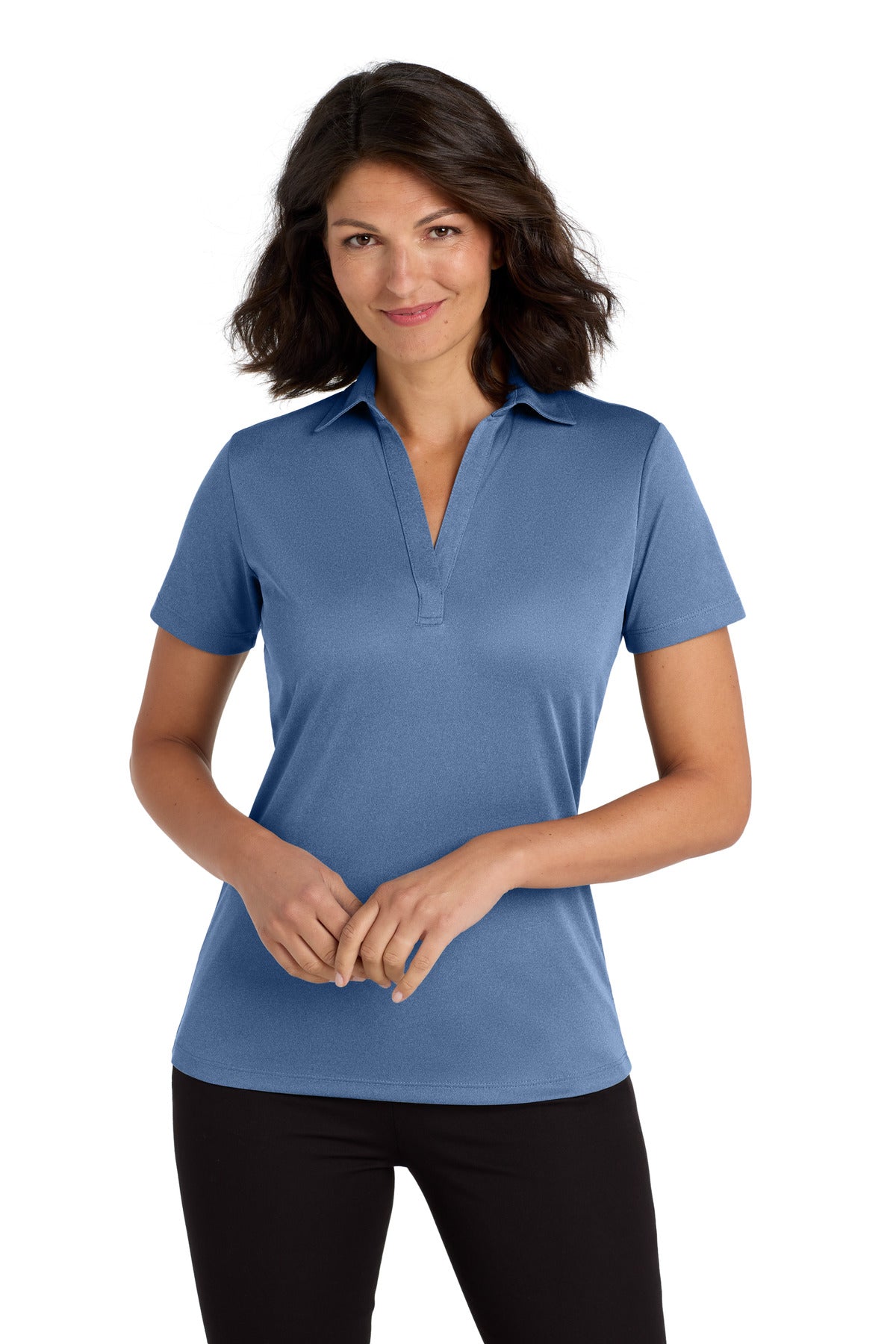 Port Authority  Women's Heathered Silk Touch  Performance Polo. LK542 - Moonlight Blue Heather