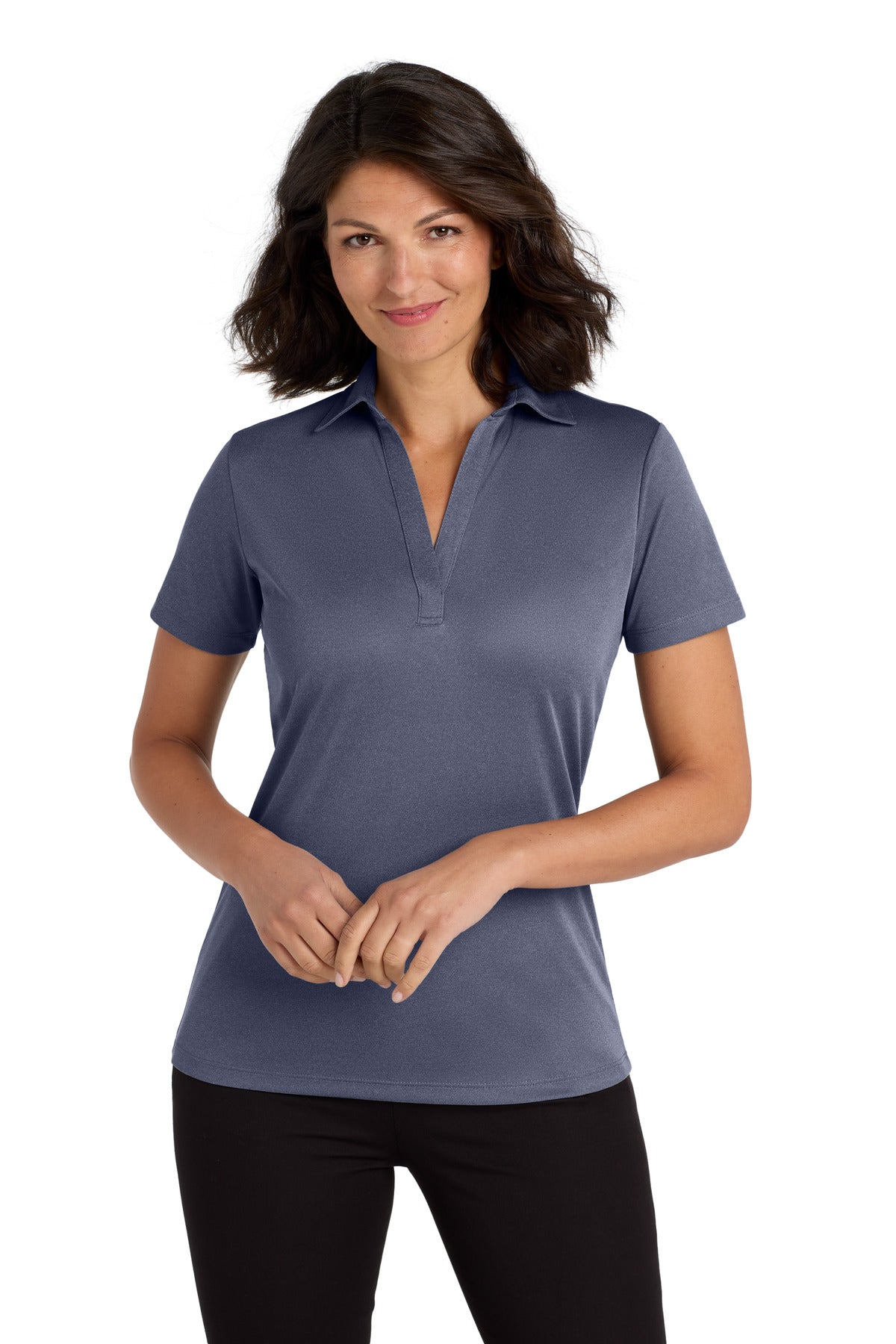 Port Authority  Women's Heathered Silk Touch  Performance Polo. LK542 - Navy Heather