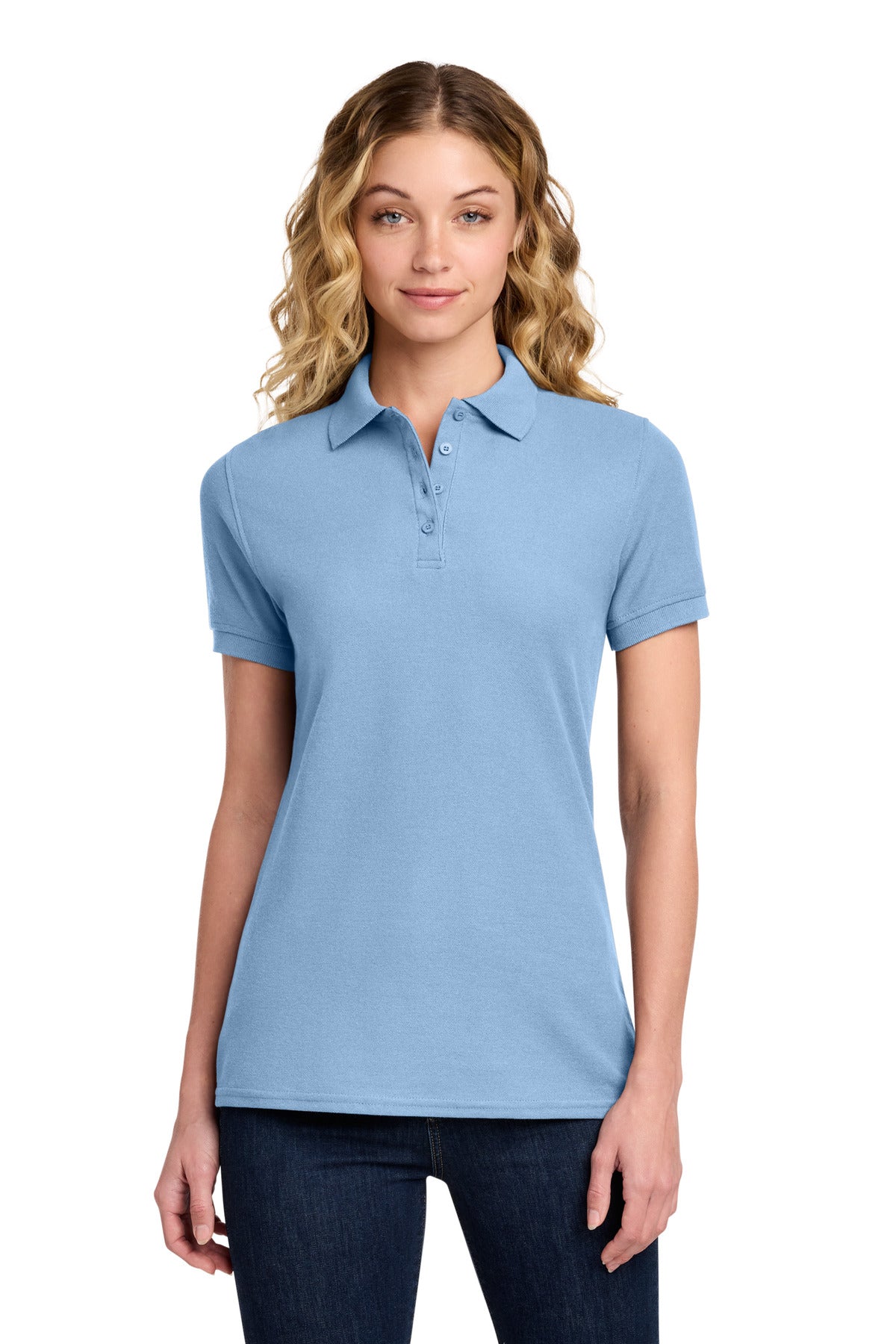 Port & Co Women's Core Blend Pique Polo. LKP155 - Light Blue