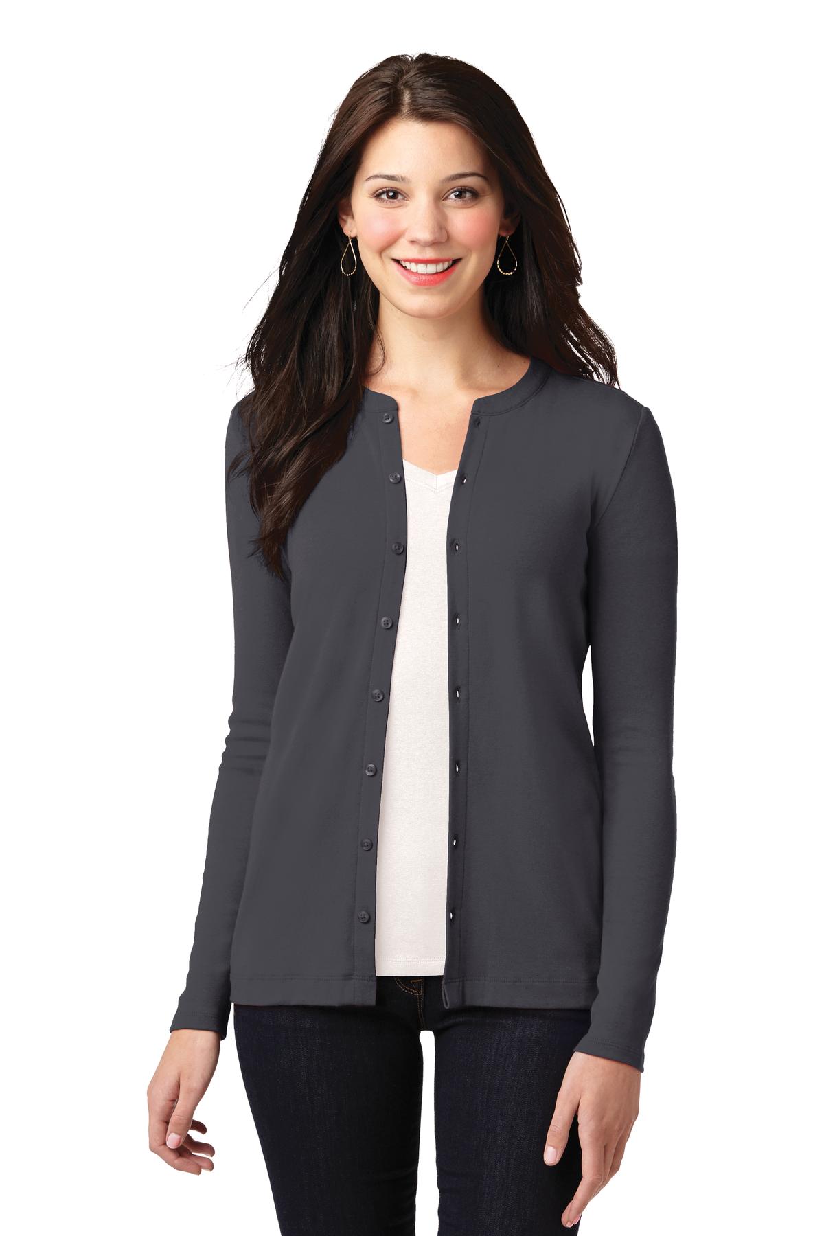 Port Authority Women's Concept Stretch Button-Front Cardigan. LM1008 - Grey Smoke