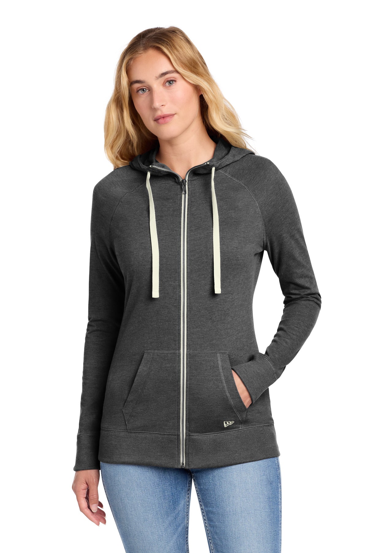 New Era Women's Sueded Cotton Blend Full-Zip Hoodie. LNEA122 - Black Heather