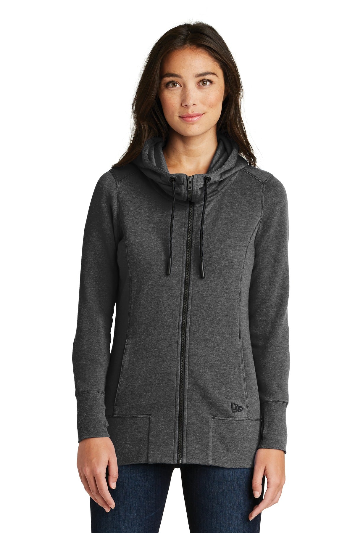 New Era  Women's Tri-Blend Fleece Full-Zip Hoodie. LNEA511 - Black Heather
