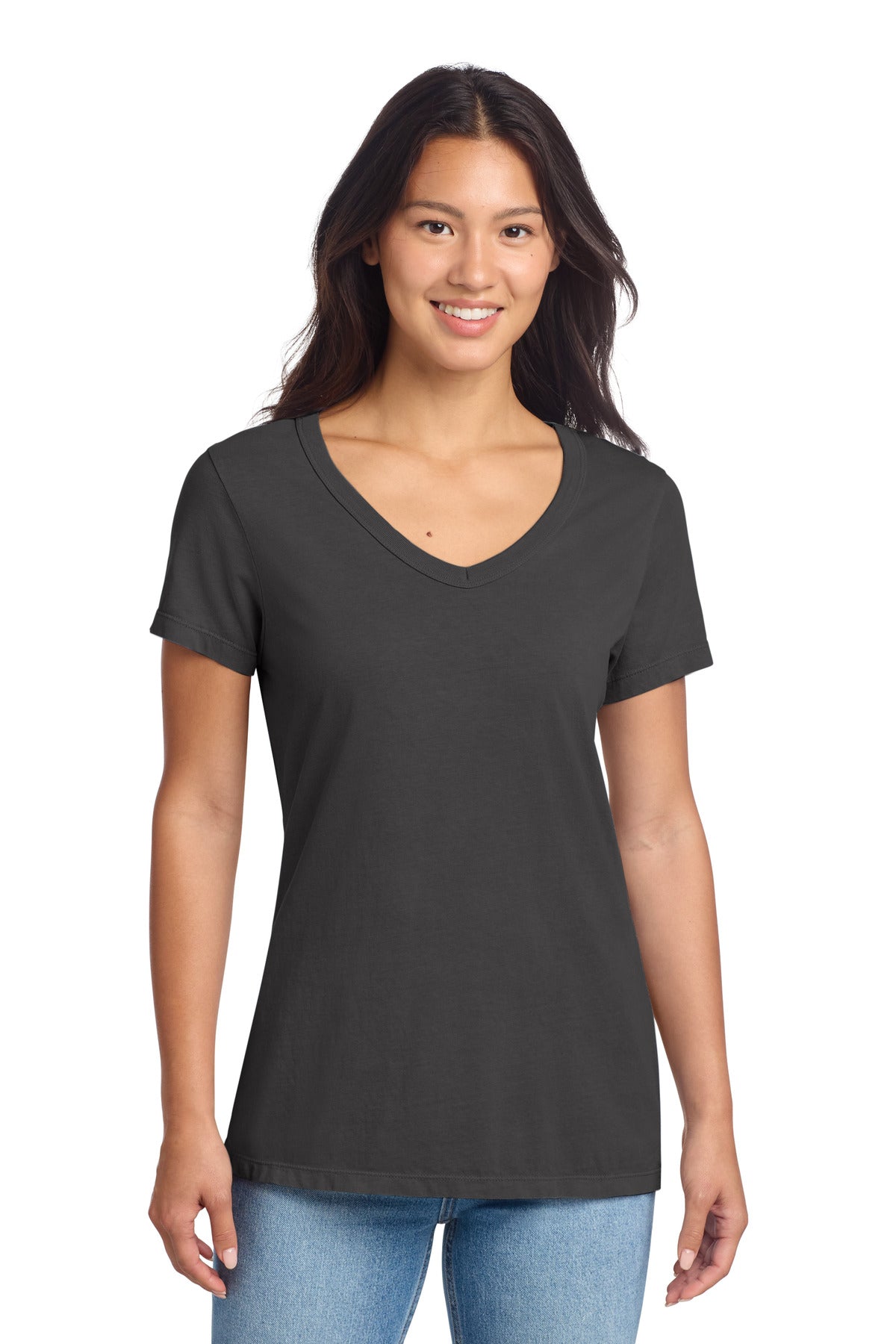 Port & Co Women's Beach Wash Garment-Dyed V-Neck Tee LPC099V - Coal