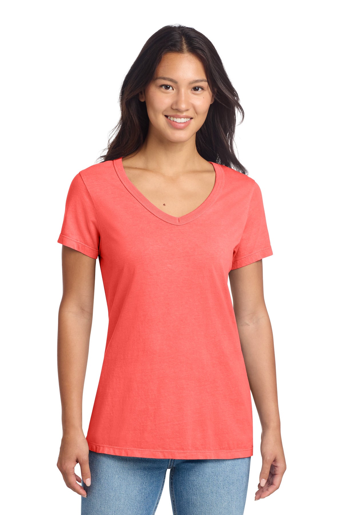 Port & Co Women's Beach Wash Garment-Dyed V-Neck Tee LPC099V - Poppy
