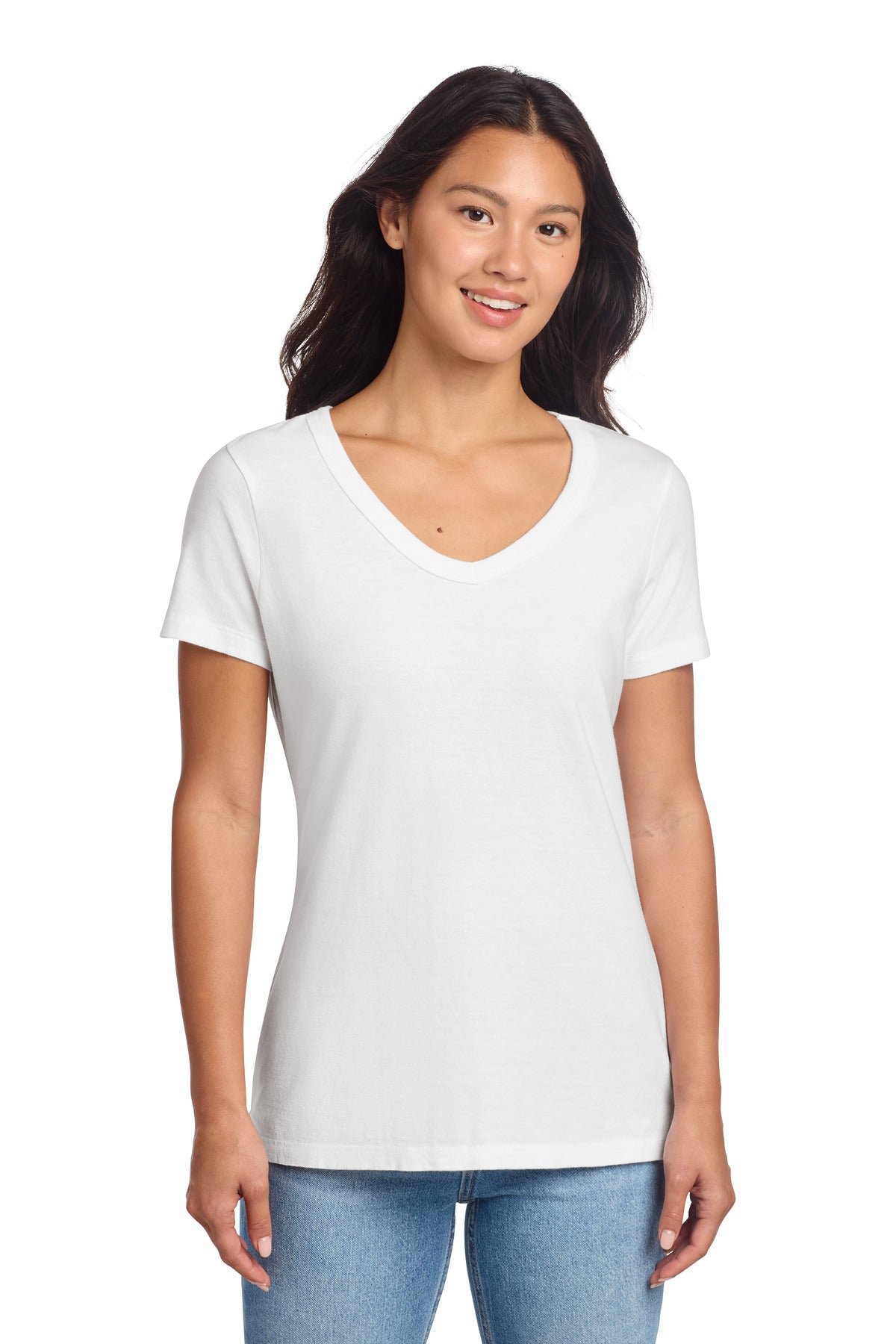 Port & Co Women's Beach Wash Garment-Dyed V-Neck Tee LPC099V - White