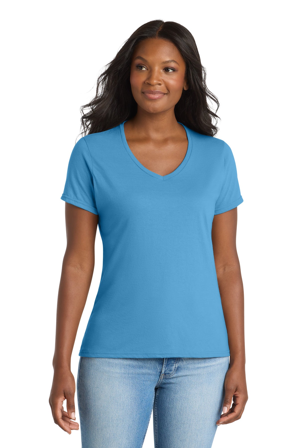 Port & Co Women's Performance Blend V-Neck Tee. LPC381V - Aquatic Blue