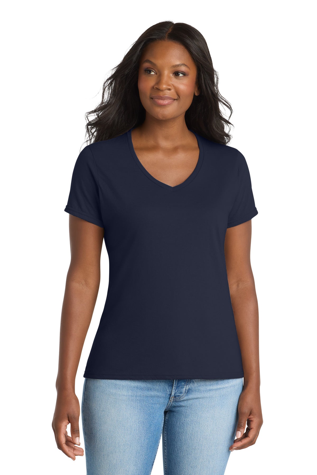 Port & Co Women's Performance Blend V-Neck Tee. LPC381V - Deep Navy
