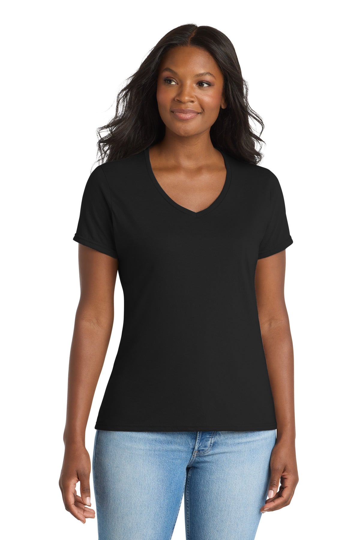 Port & Co Women's Performance Blend V-Neck Tee. LPC381V - Jet Black