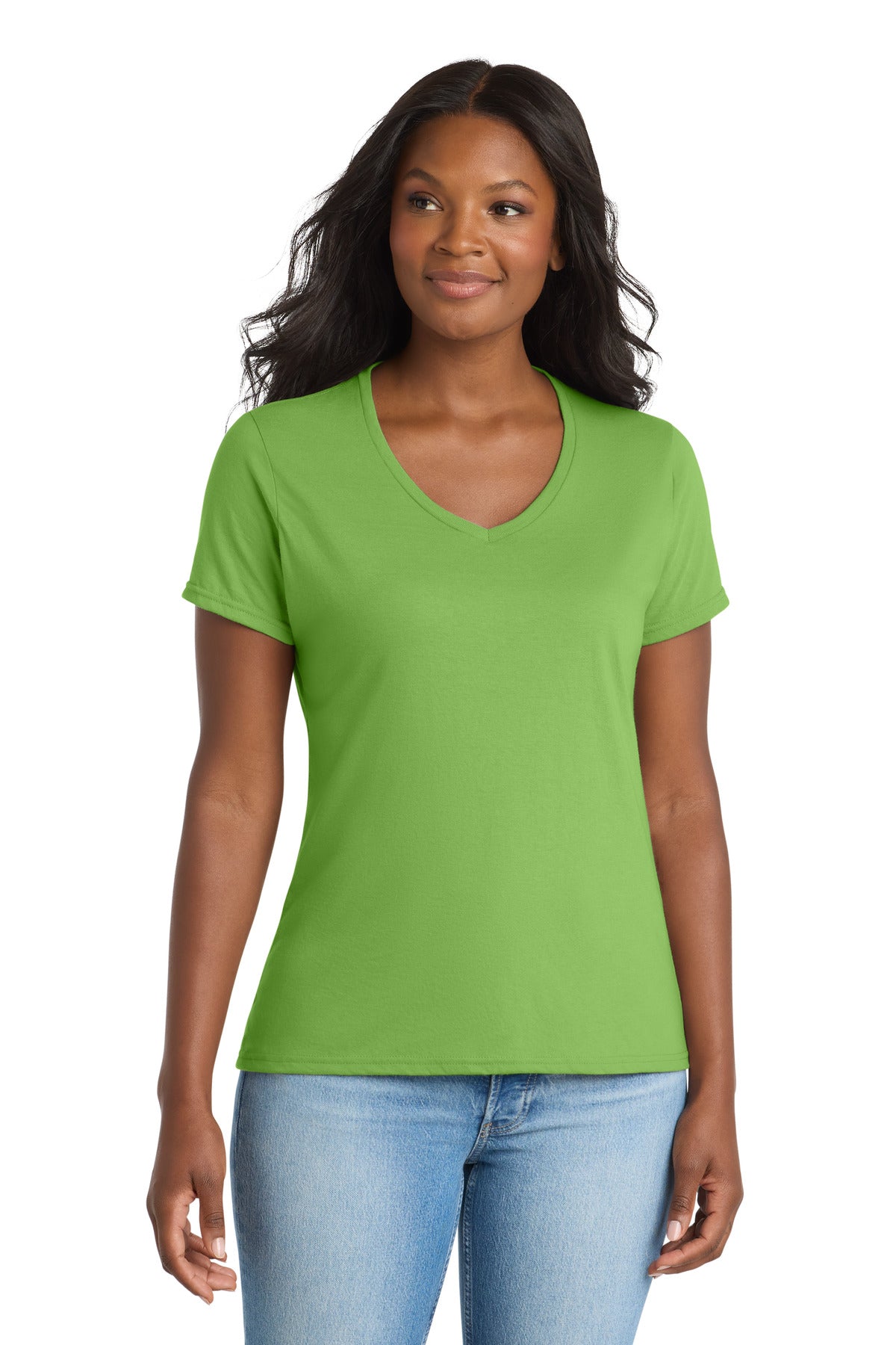 Port & Co Women's Performance Blend V-Neck Tee. LPC381V - Lime