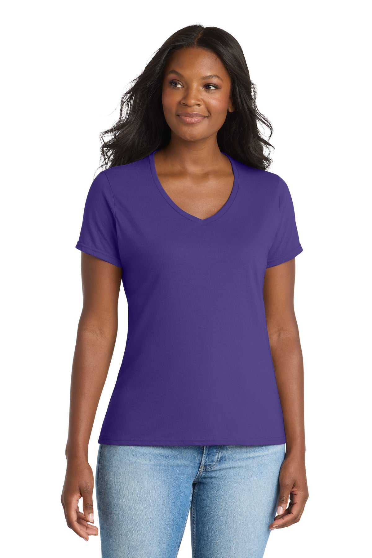 Port & Co Women's Performance Blend V-Neck Tee. LPC381V - Purple