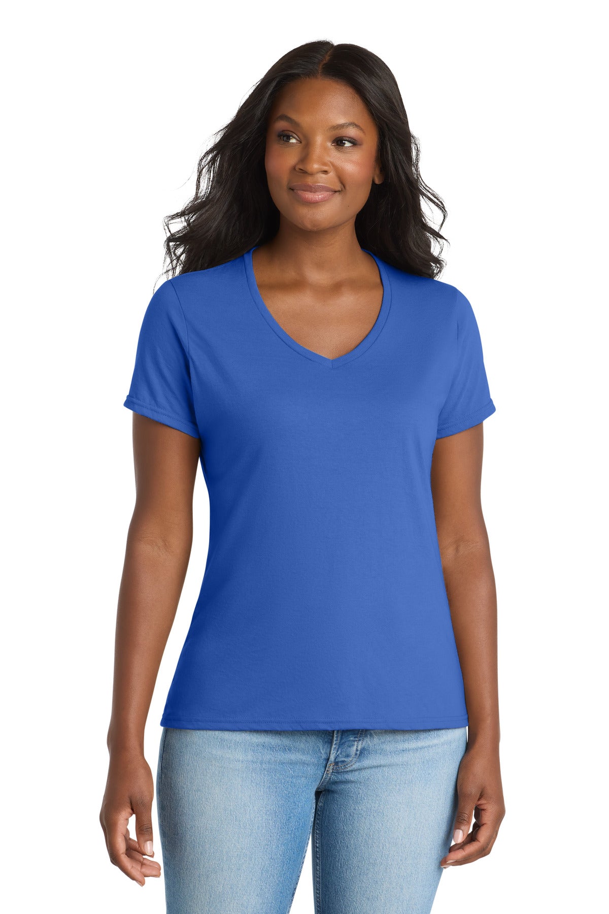Port & Co Women's Performance Blend V-Neck Tee. LPC381V - True Royal