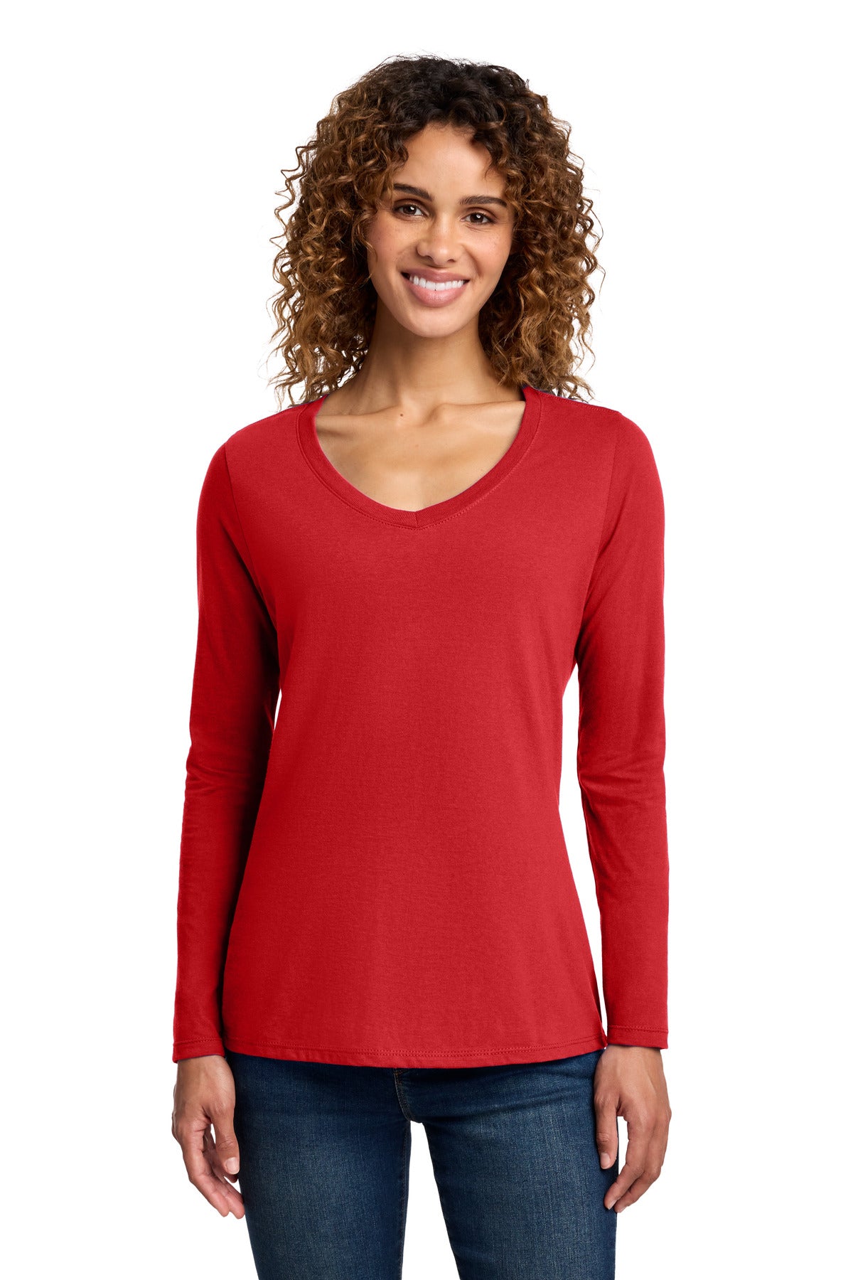 Port & Co Women's Long Sleeve Fan Favorite V-Neck Tee. LPC450VLS - Bright Red