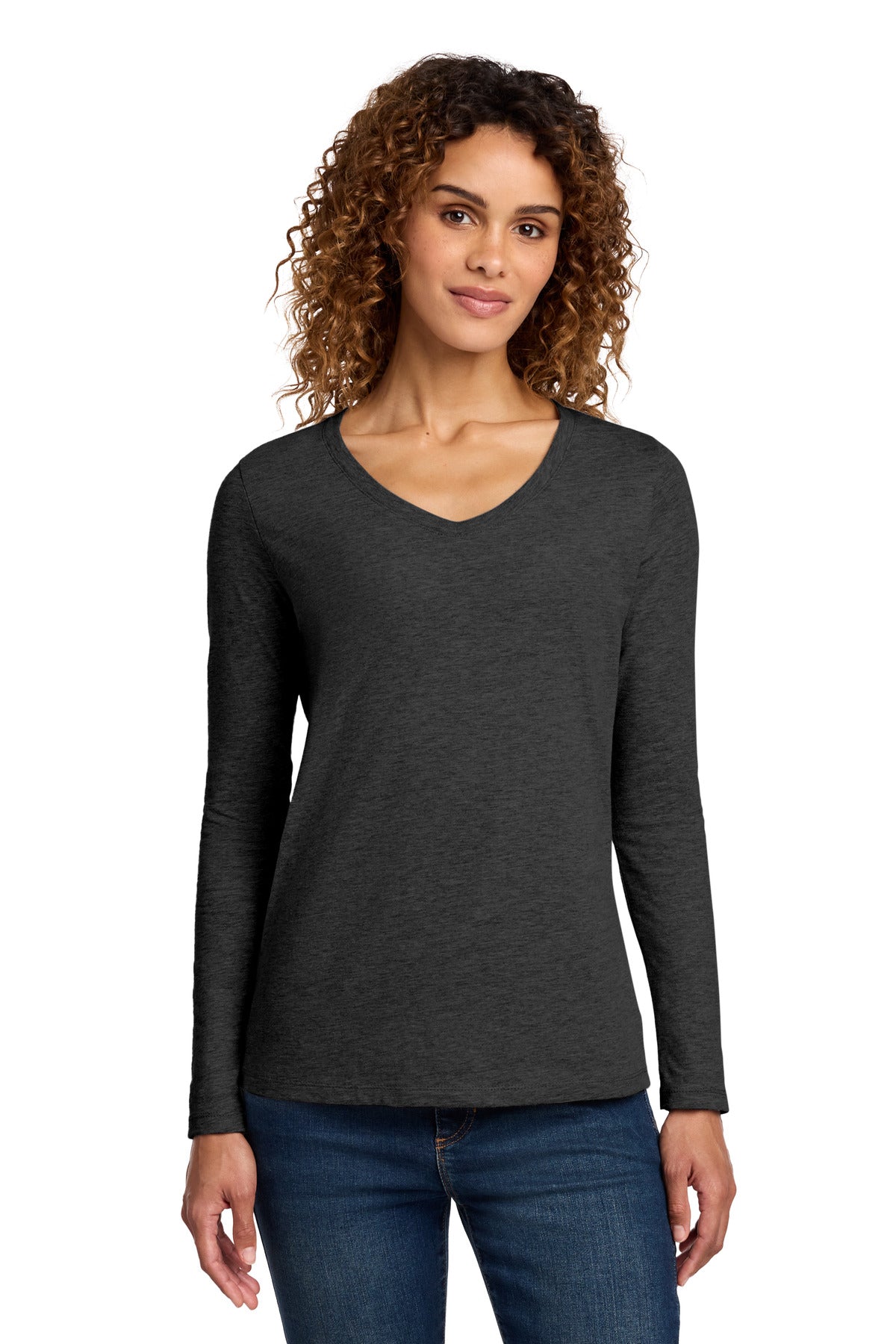 Port & Co Women's Long Sleeve Fan Favorite V-Neck Tee. LPC450VLS - Dark Heather Grey