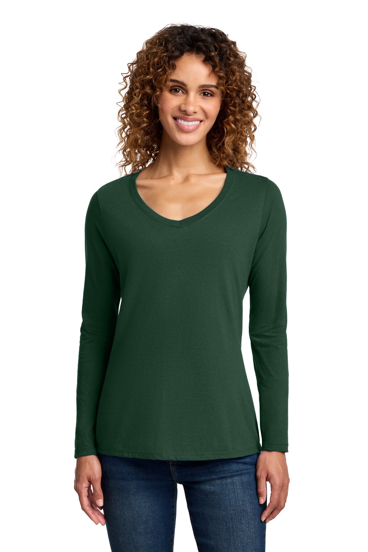 Port & Co Women's Long Sleeve Fan Favorite V-Neck Tee. LPC450VLS - Forest Green