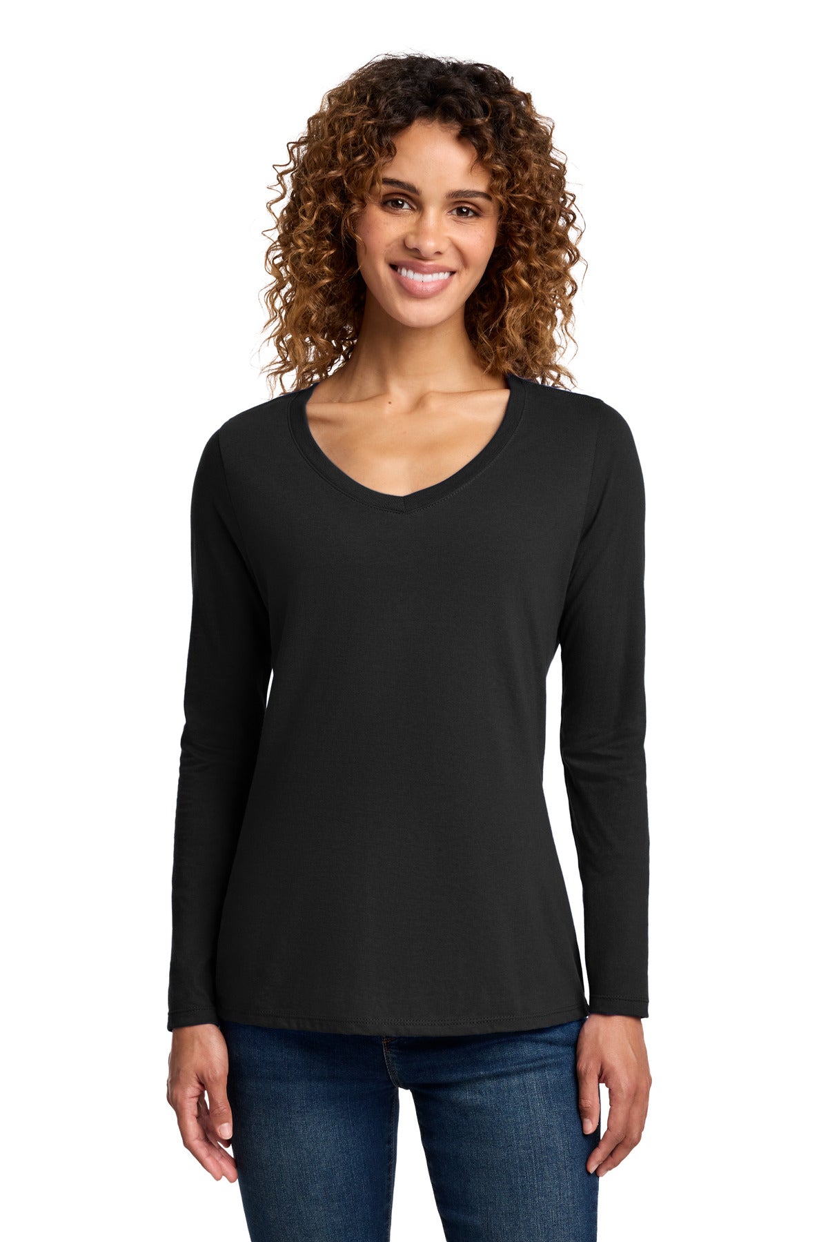 Port & Co Women's Long Sleeve Fan Favorite V-Neck Tee. LPC450VLS - Jet Black