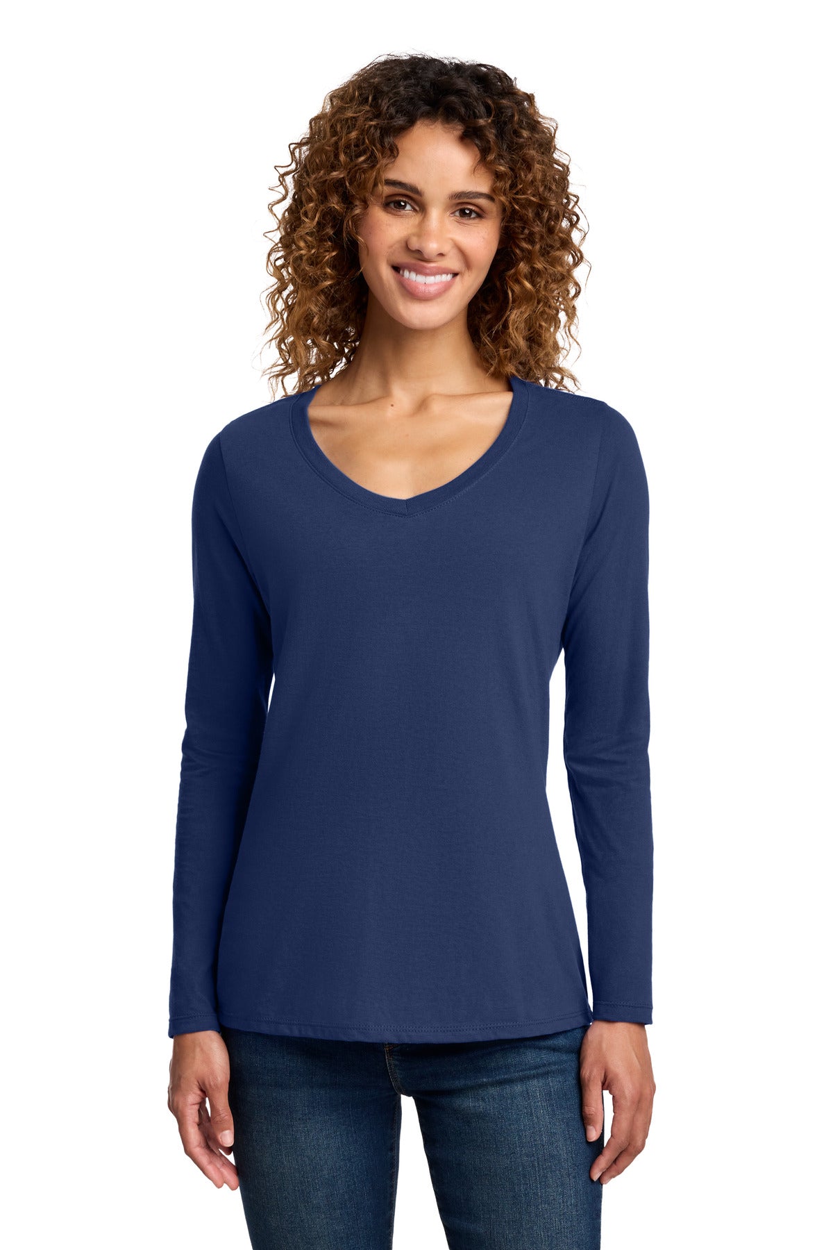Port & Co Women's Long Sleeve Fan Favorite V-Neck Tee. LPC450VLS - Team Navy