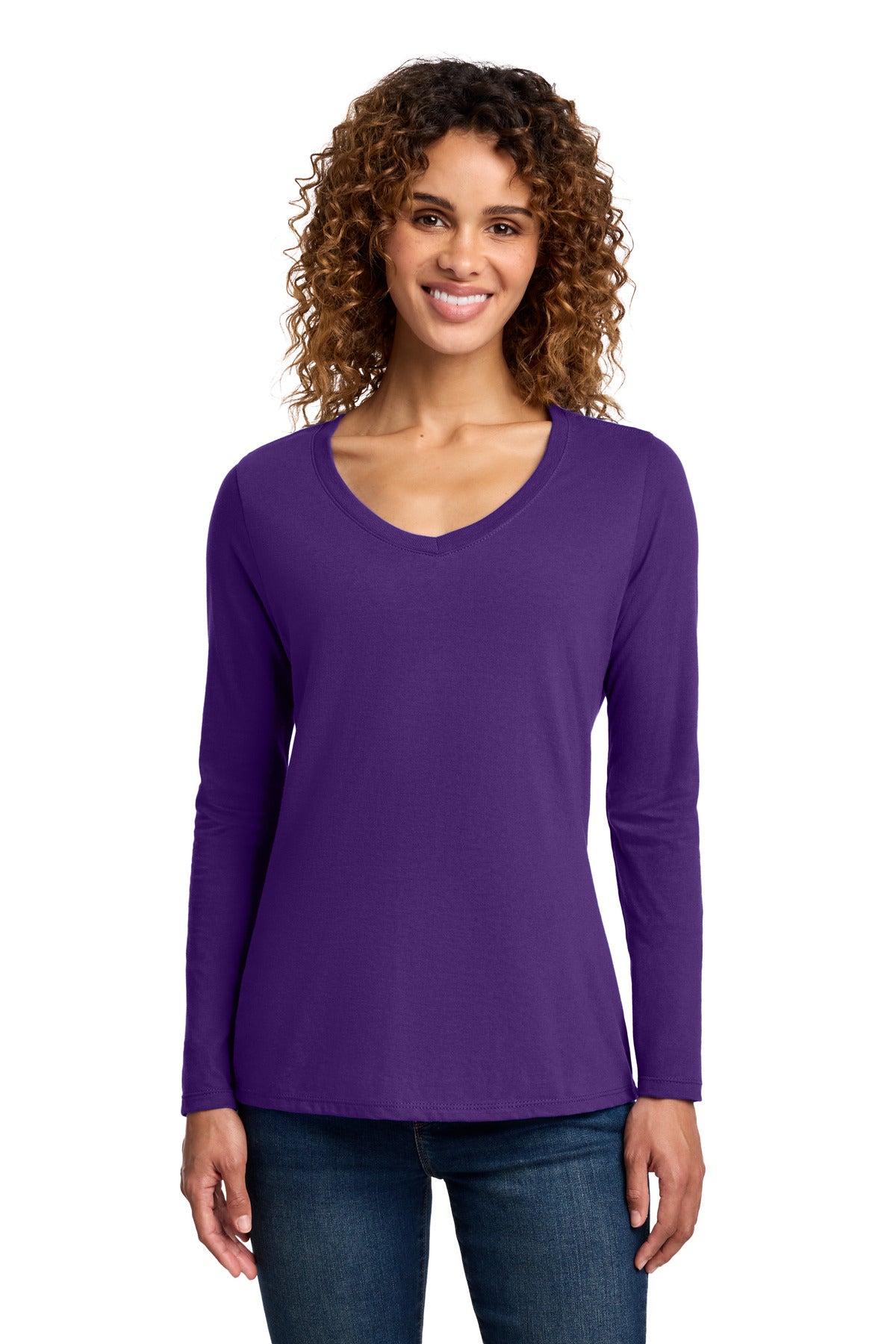 Port & Co Women's Long Sleeve Fan Favorite V-Neck Tee. LPC450VLS - Team Purple