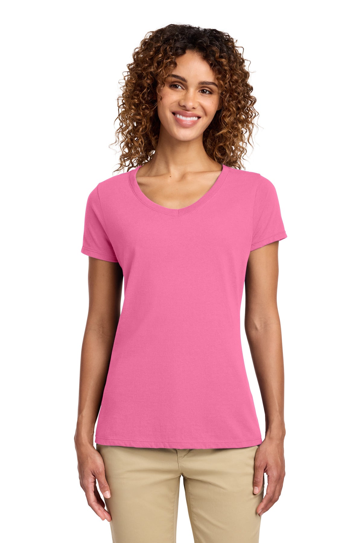 Port & Co Women's Fan Favorite V-Neck Tee. LPC450V - New Pink