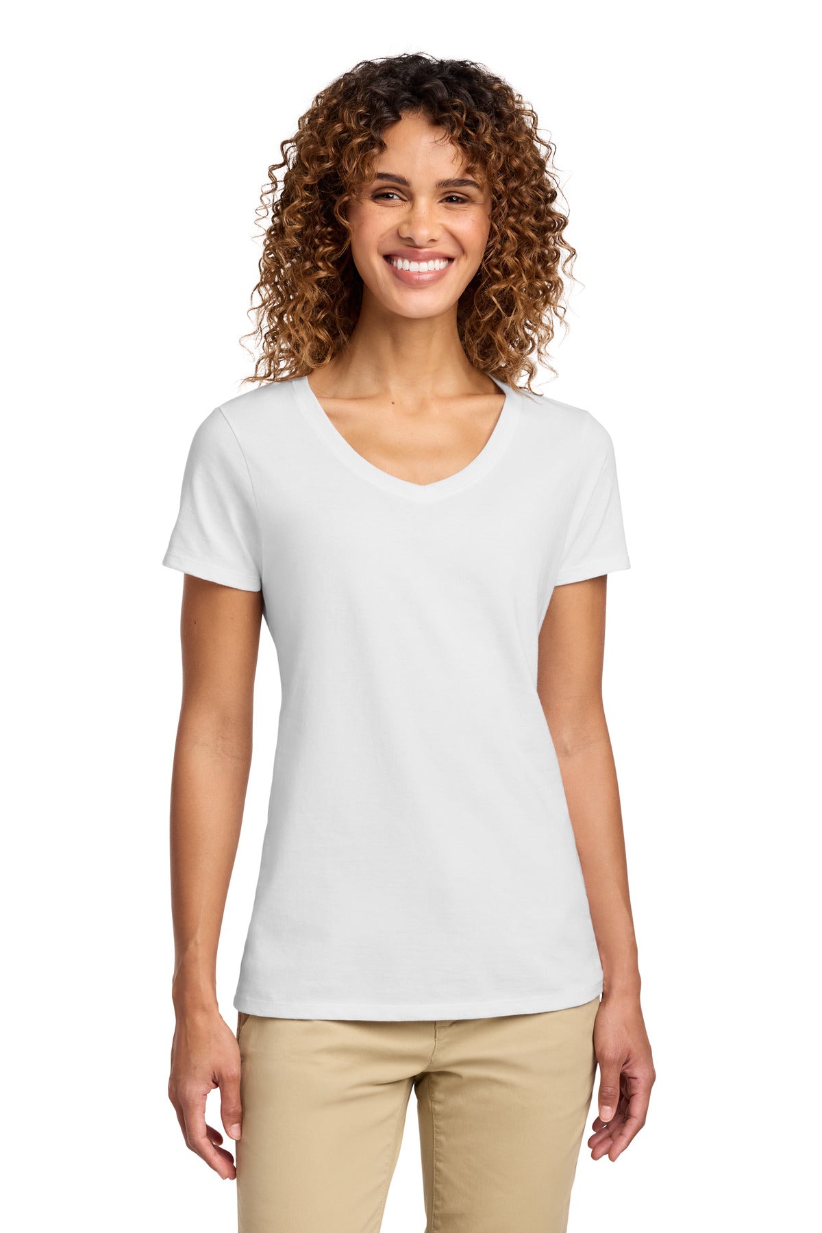 Port & Co Women's Fan Favorite V-Neck Tee. LPC450V - White