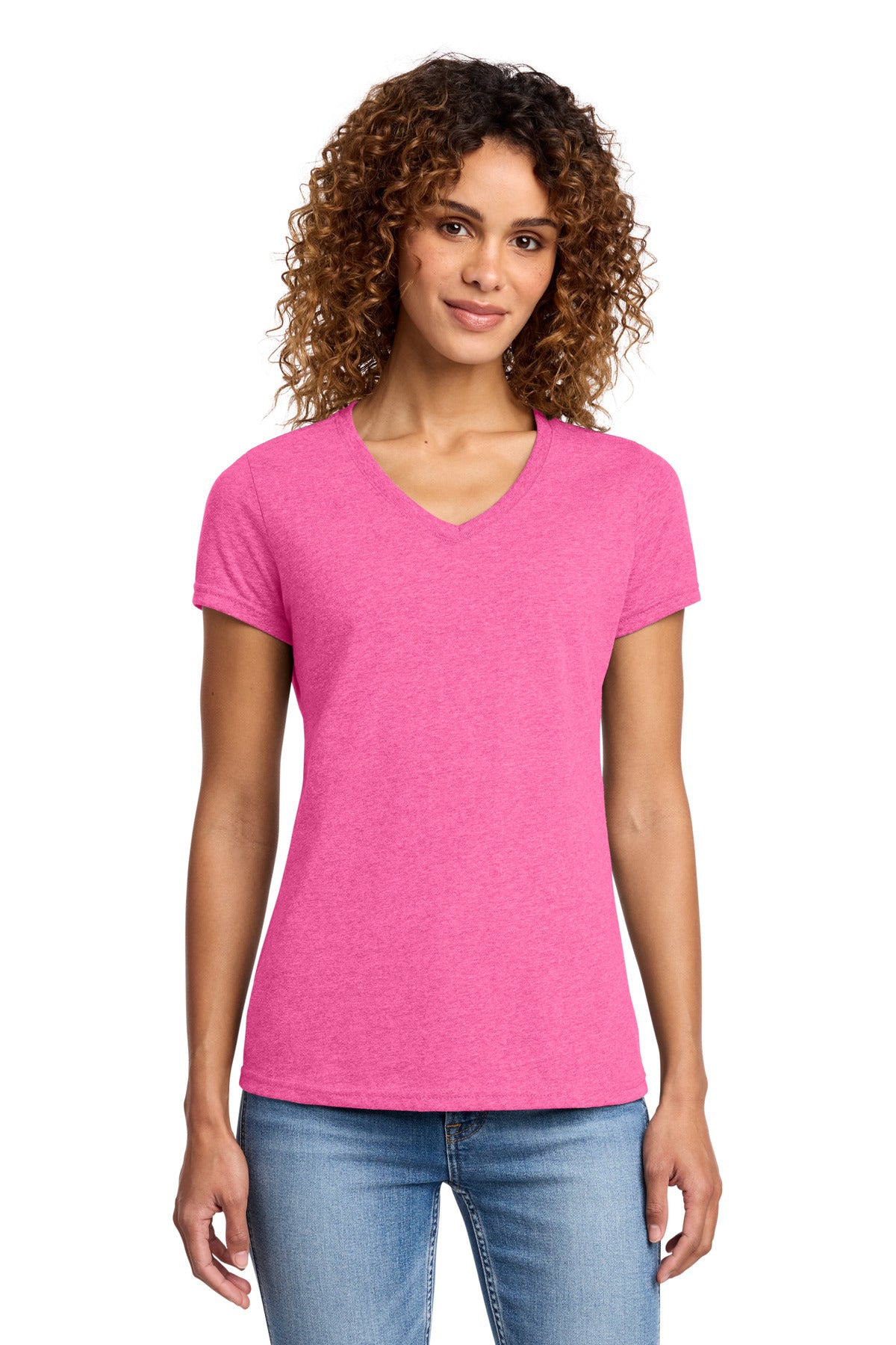 Port & Co Women's Fan Favorite Blend V-Neck Tee. LPC455V - Neon Pink Heather