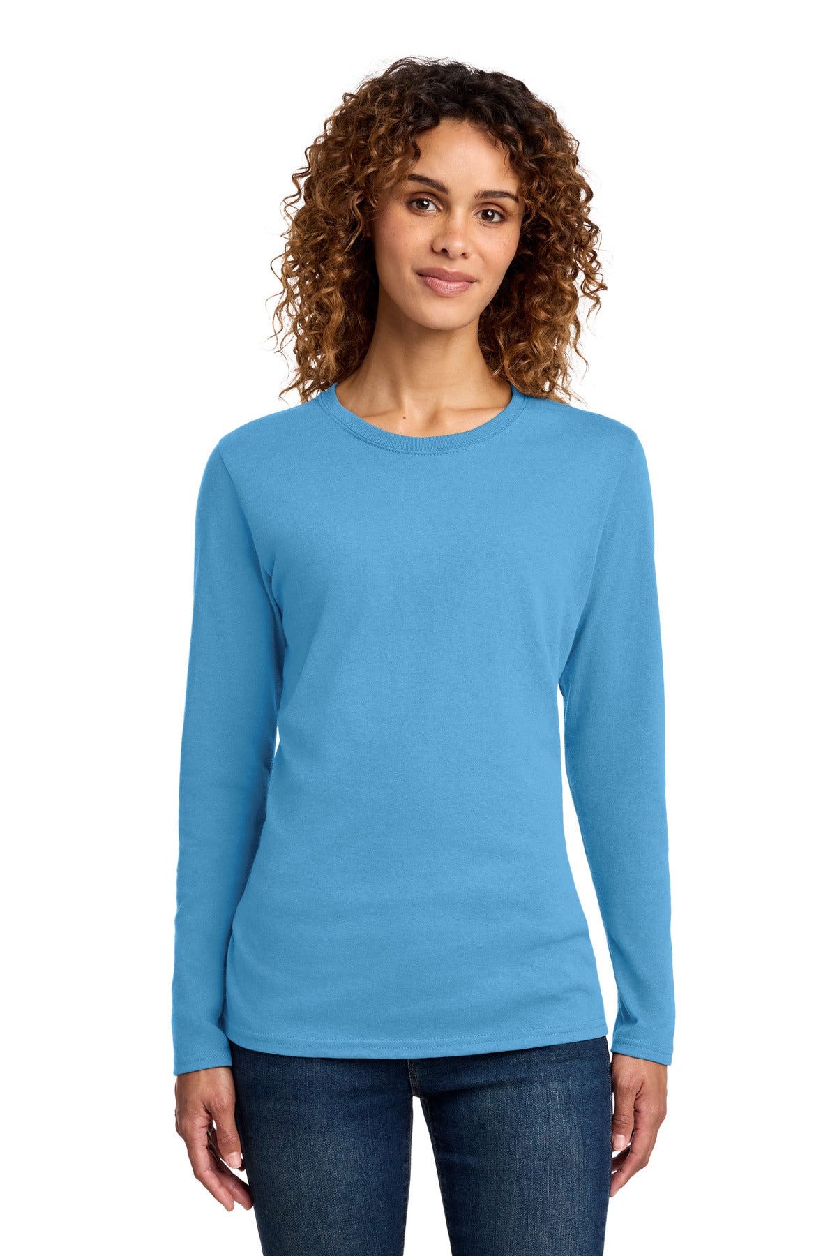 Port & Co Women's Long Sleeve Core Cotton Tee. LPC54LS - Aquatic Blue