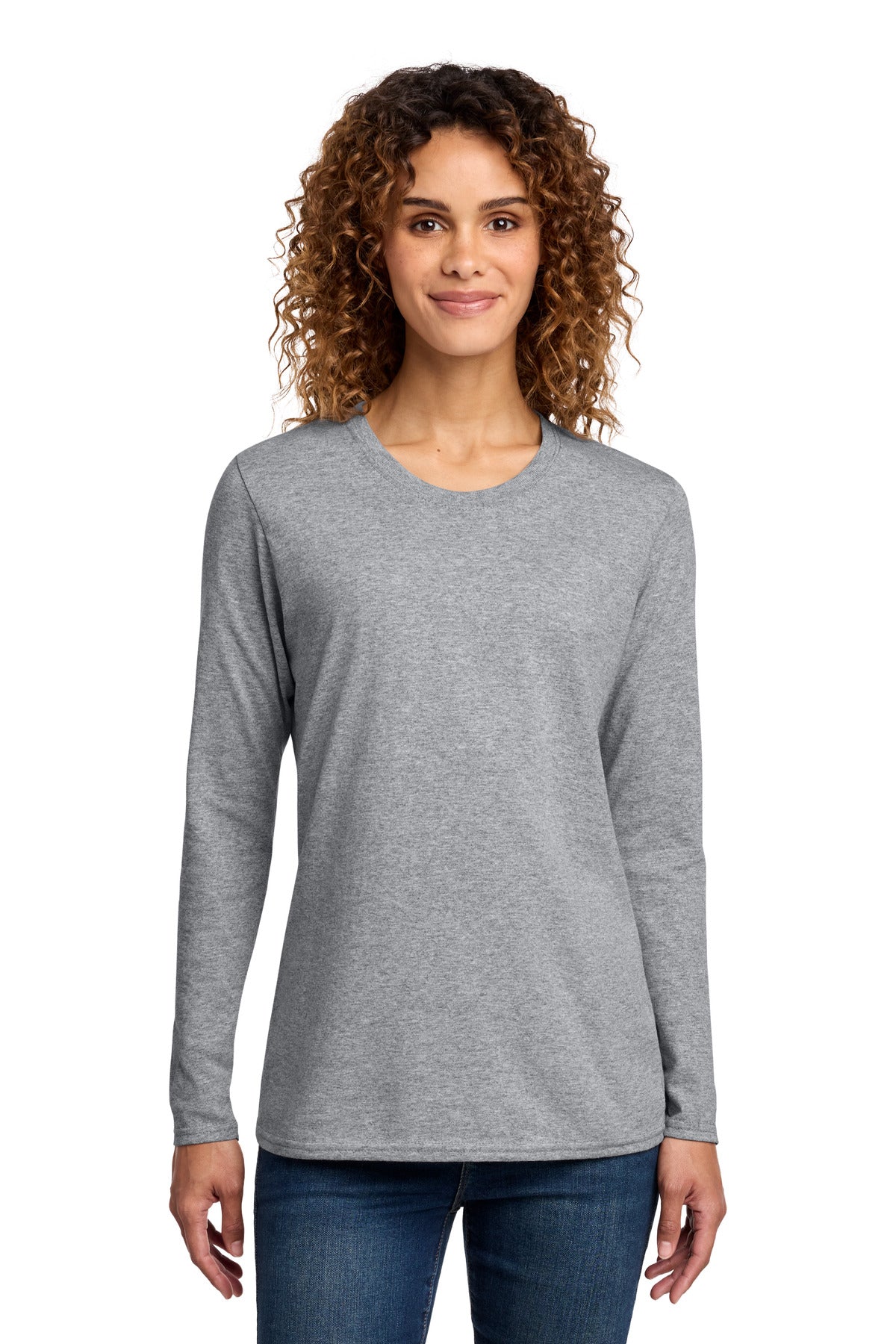 Port & Co Women's Long Sleeve Core Cotton Tee. LPC54LS - Athletic Heather
