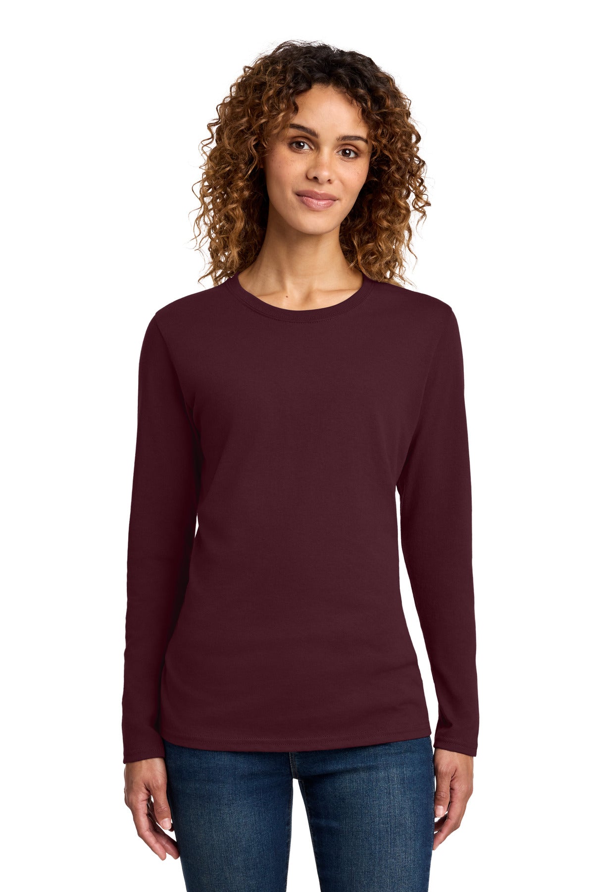 Port & Co Women's Long Sleeve Core Cotton Tee. LPC54LS - Athletic Maroon
