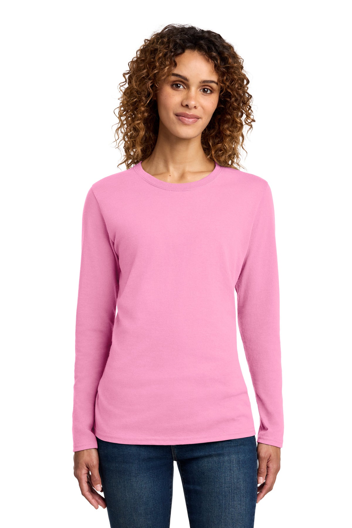 Port & Co Women's Long Sleeve Core Cotton Tee. LPC54LS - Candy Pink