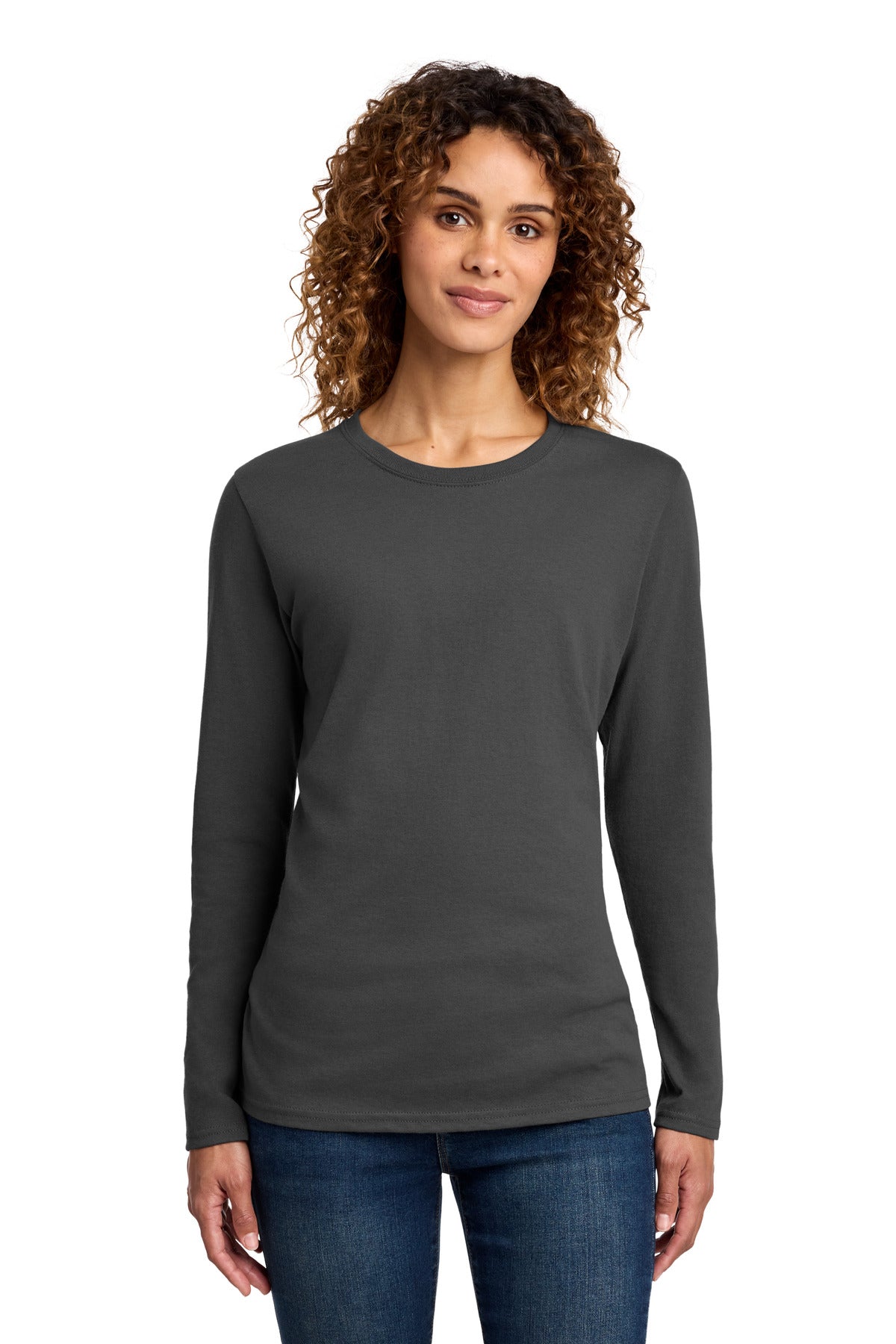 Port & Co Women's Long Sleeve Core Cotton Tee. LPC54LS - Charcoal