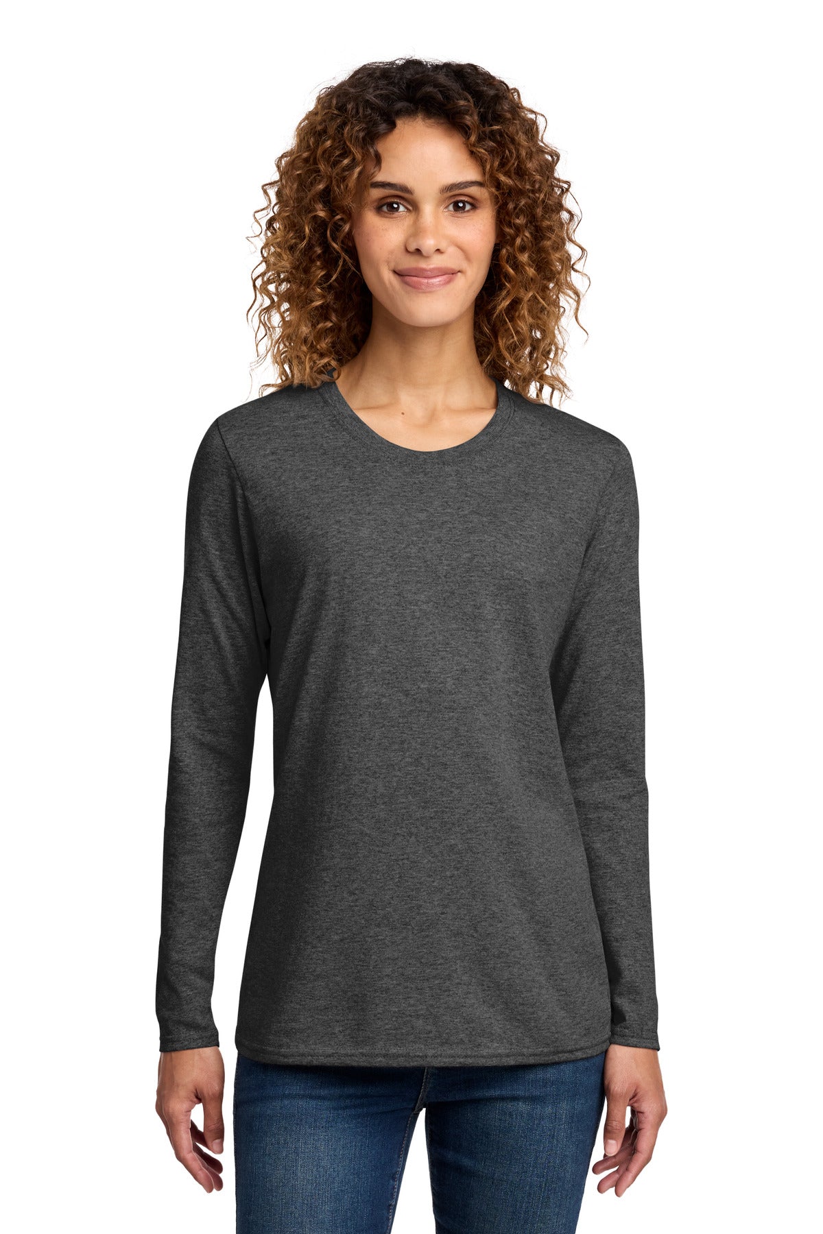 Port & Co Women's Long Sleeve Core Cotton Tee. LPC54LS - Dark Heather Grey