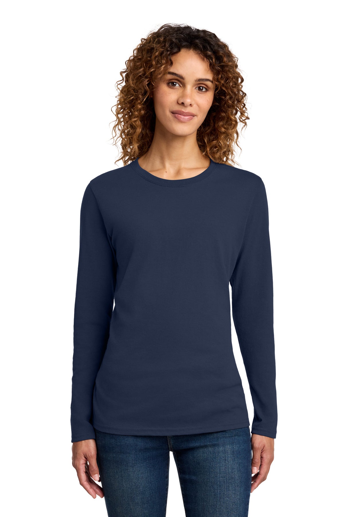 Port & Co Women's Long Sleeve Core Cotton Tee. LPC54LS - Navy
